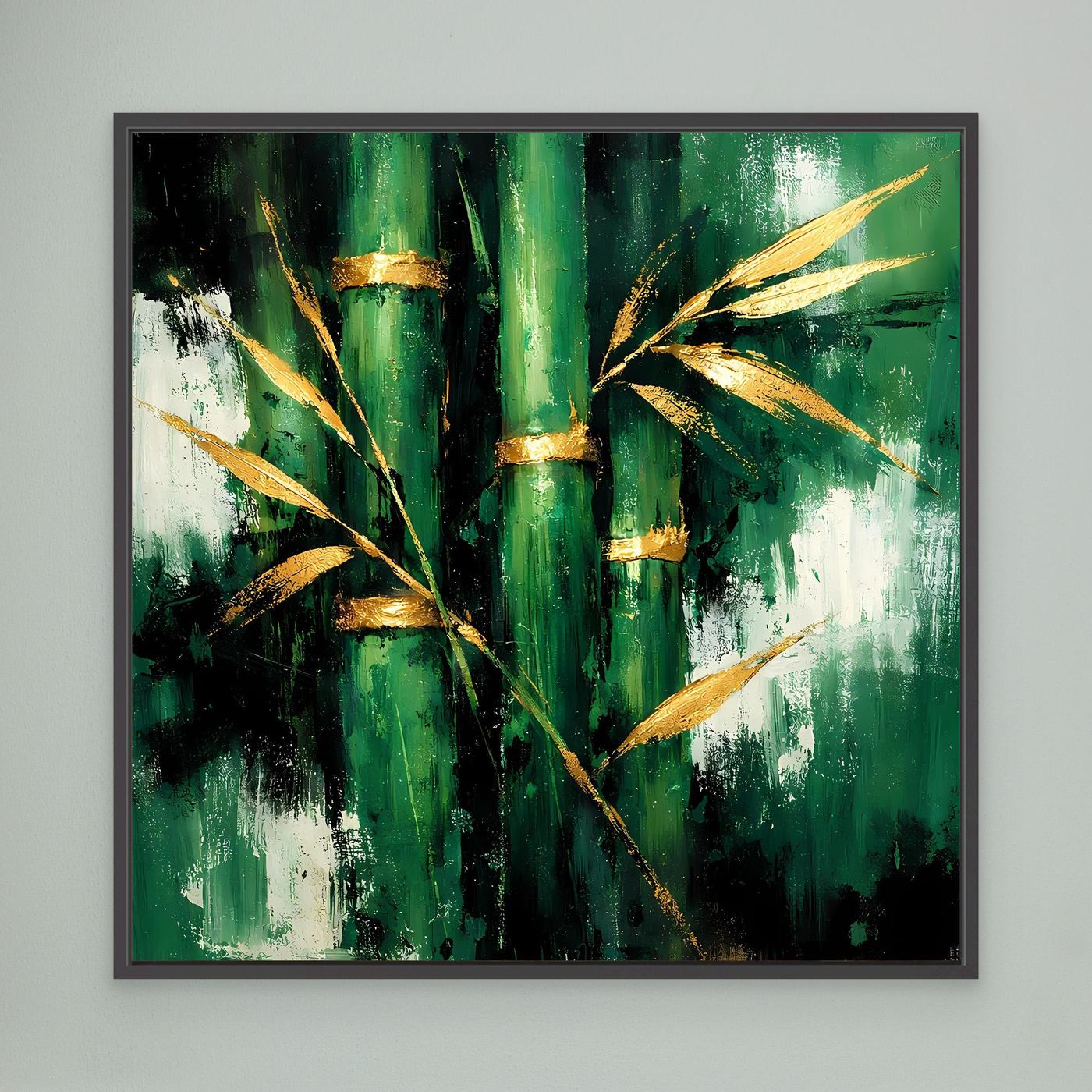 Leinwand Abstraktes Bambus Gemälde in Grün und Gold | Modernes Natur Wandbild