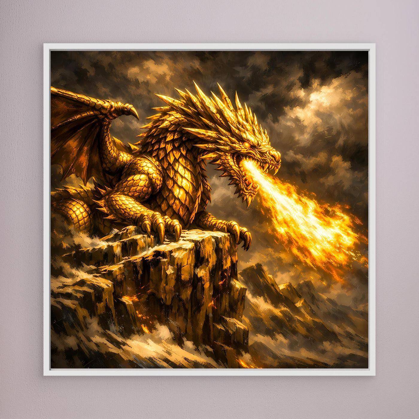 Leinwand Goldener Drache | Majestätisches Fantasy Wandbild