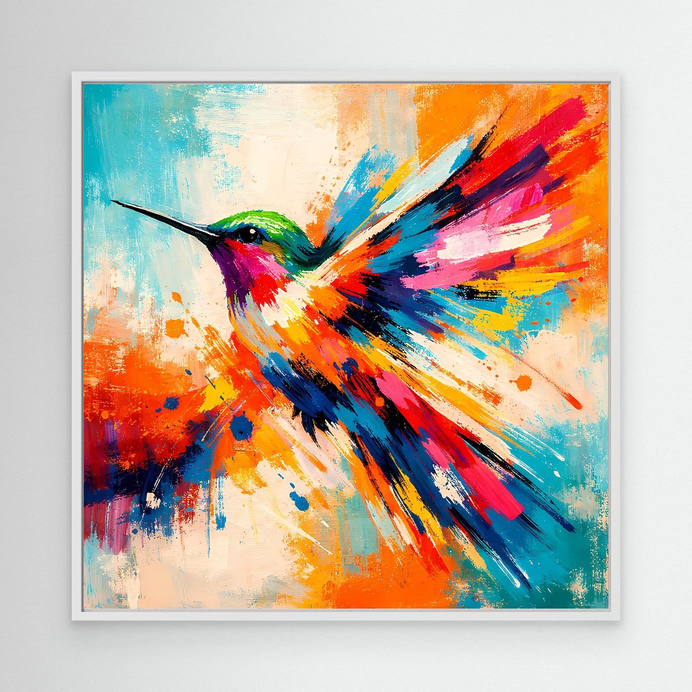 Premium Leinwand Kolibri Farbexplosion | Abstraktes Wandbild Modernes Vogel Poster