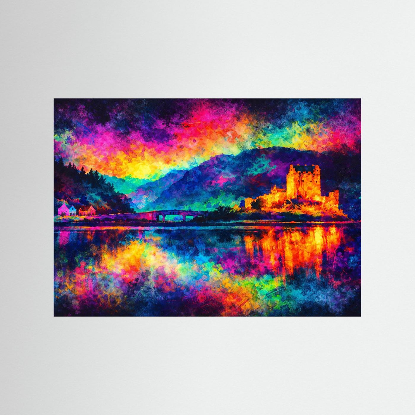 Eilean Donan Castle Expressionismus | Bunte Architektur & Schottland Kunst Poster Querformat