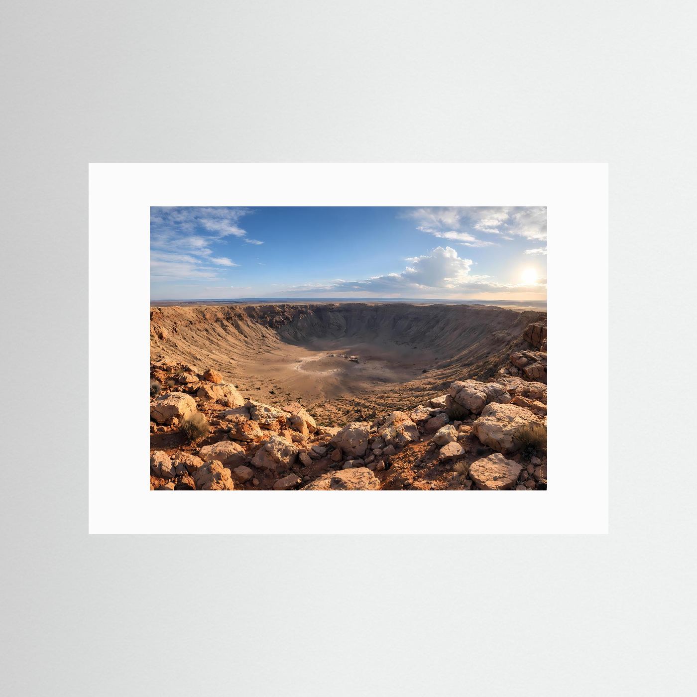 Naturfotografie-Poster ohne Rahmen: gigantischer Meteoritenkrater mit weißem Rand