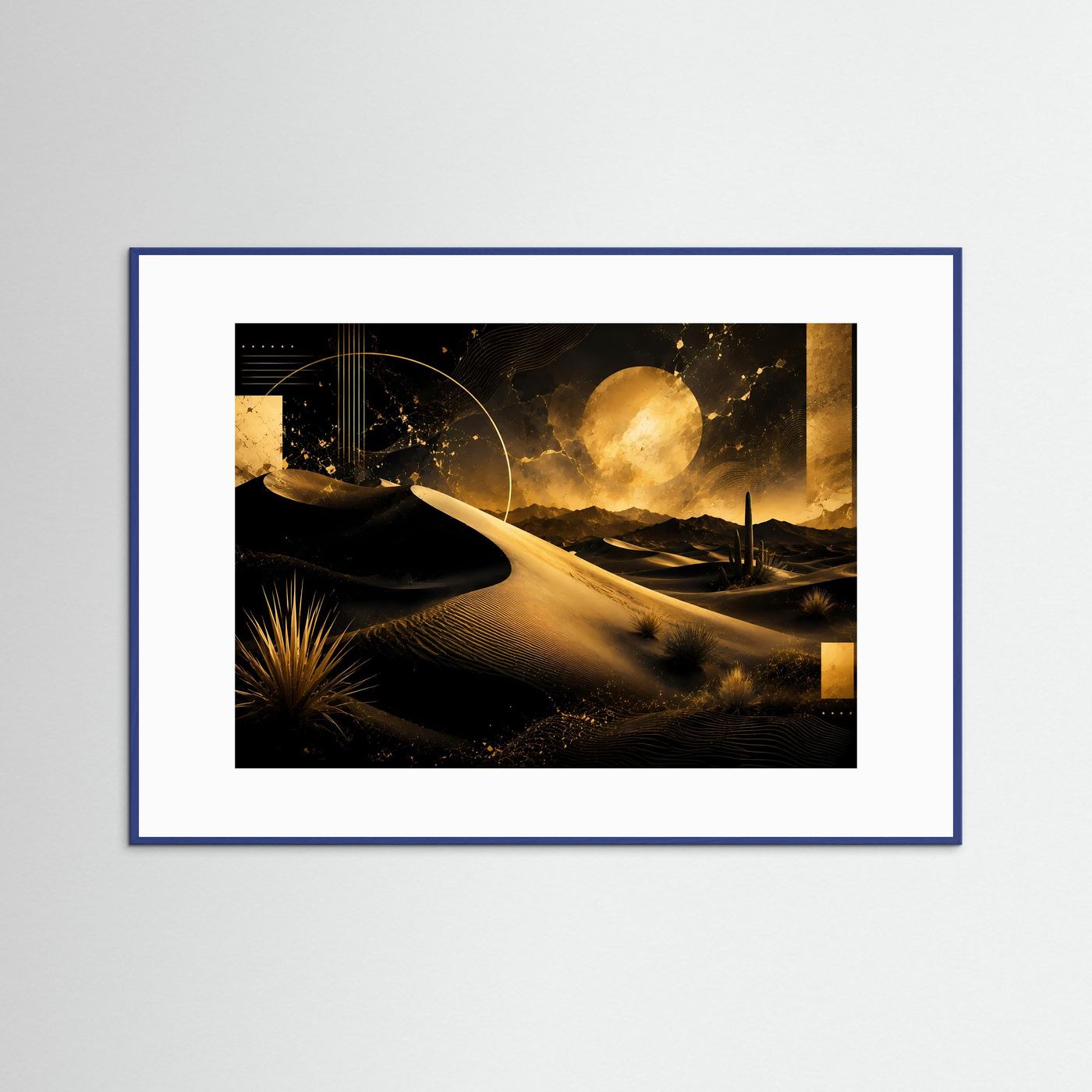 Wüste Poster Querformat | Goldene Dünen bei Nacht & abstrakte Wüstenkunst