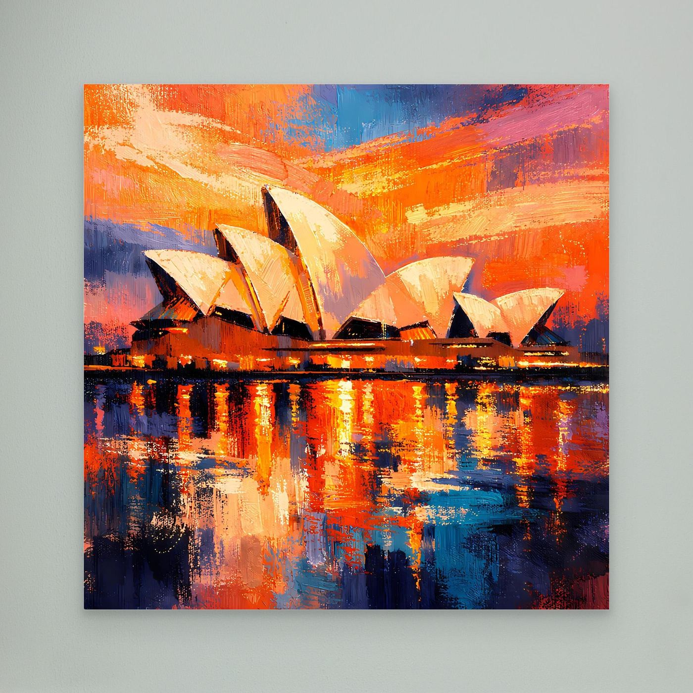 Abstraktes Leinwandbild mit Sydney Opera House im Abendrot, ohne Rahmen