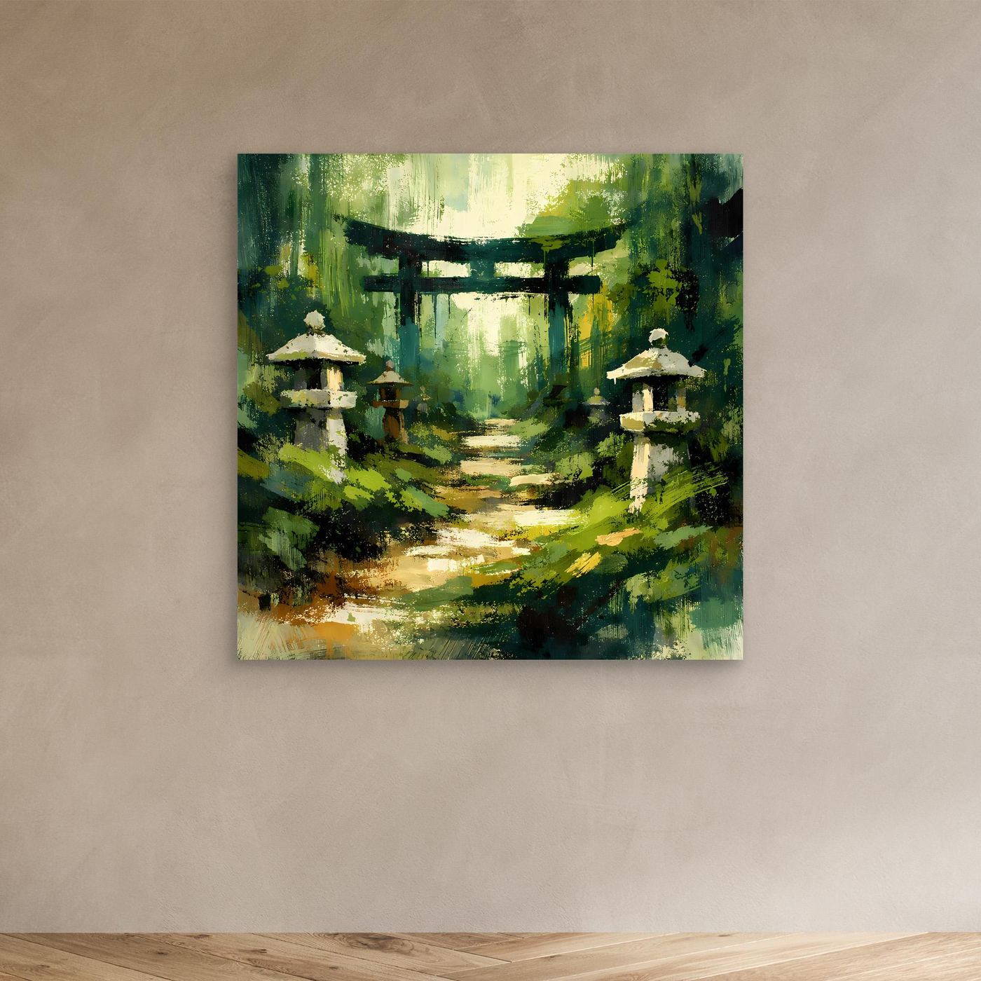 Leinwand Mystischer Torii-Pfad im Wald | Traditionelles Japan-Wandbild auf echter Leinwand