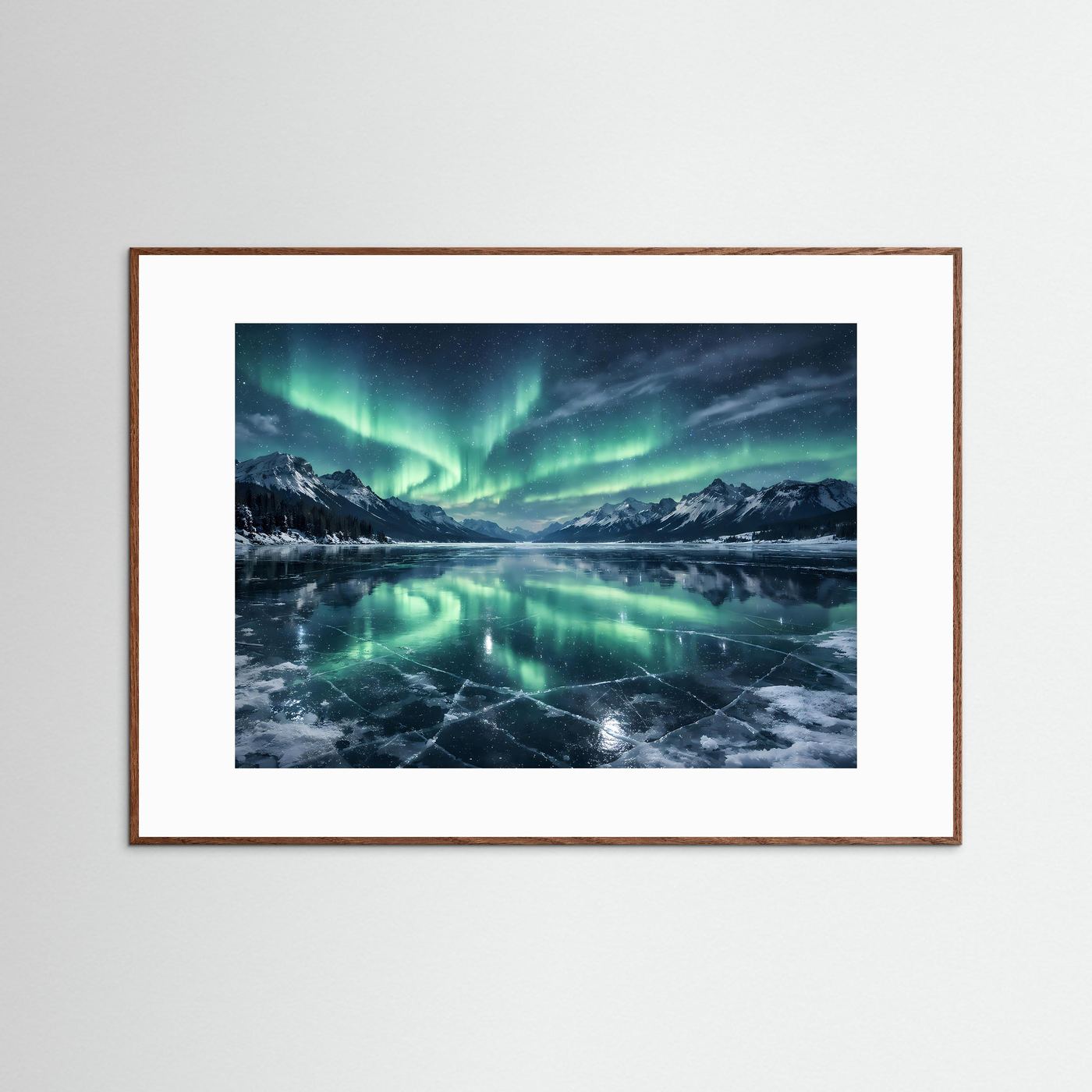 Magisches Nordlicht über dem Eissee | Panorama Aurora & Winter Poster Querformat