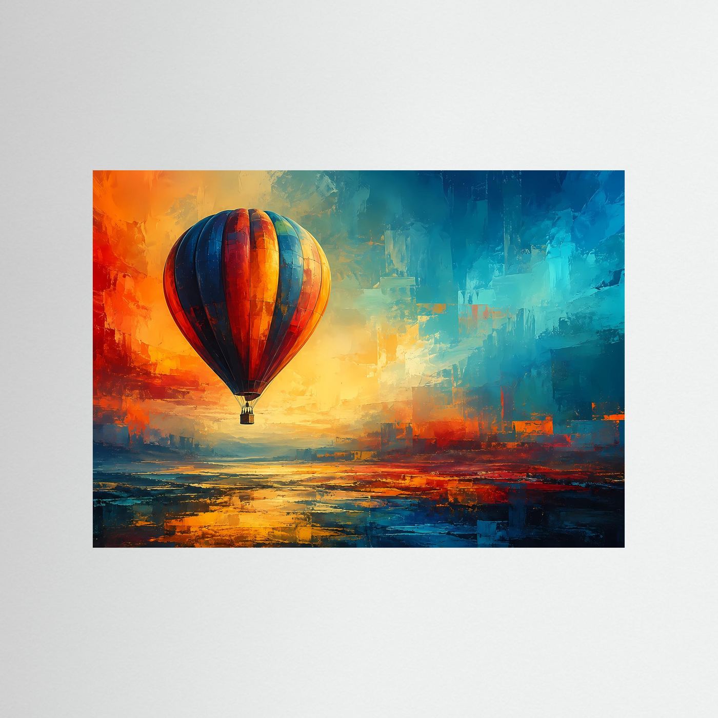Heißluftballon Poster | Moderne Ballon Wandkunst | Abstraktes Landschaftsbild | Bunte Reise Deko