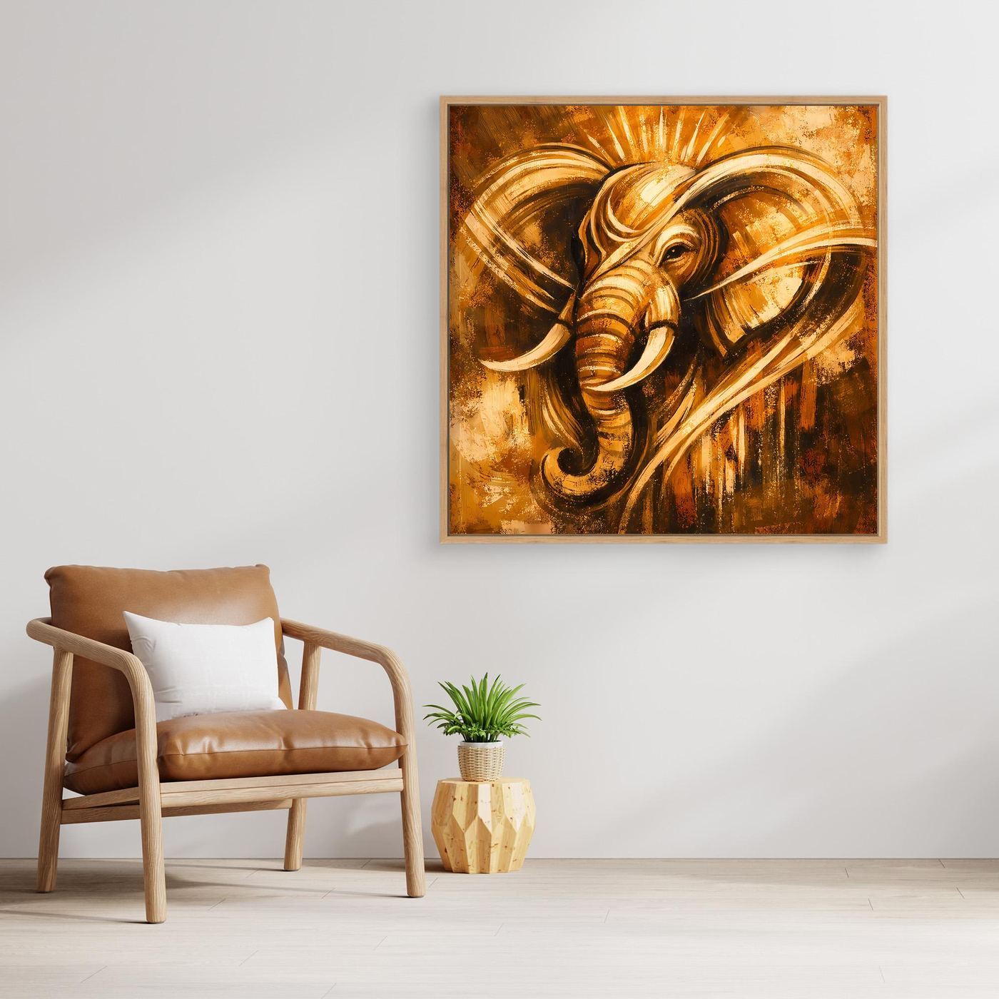 Leinwand Goldener Elefant Ganesha-Stil | Abstraktes Modern Art Tier Wandbild