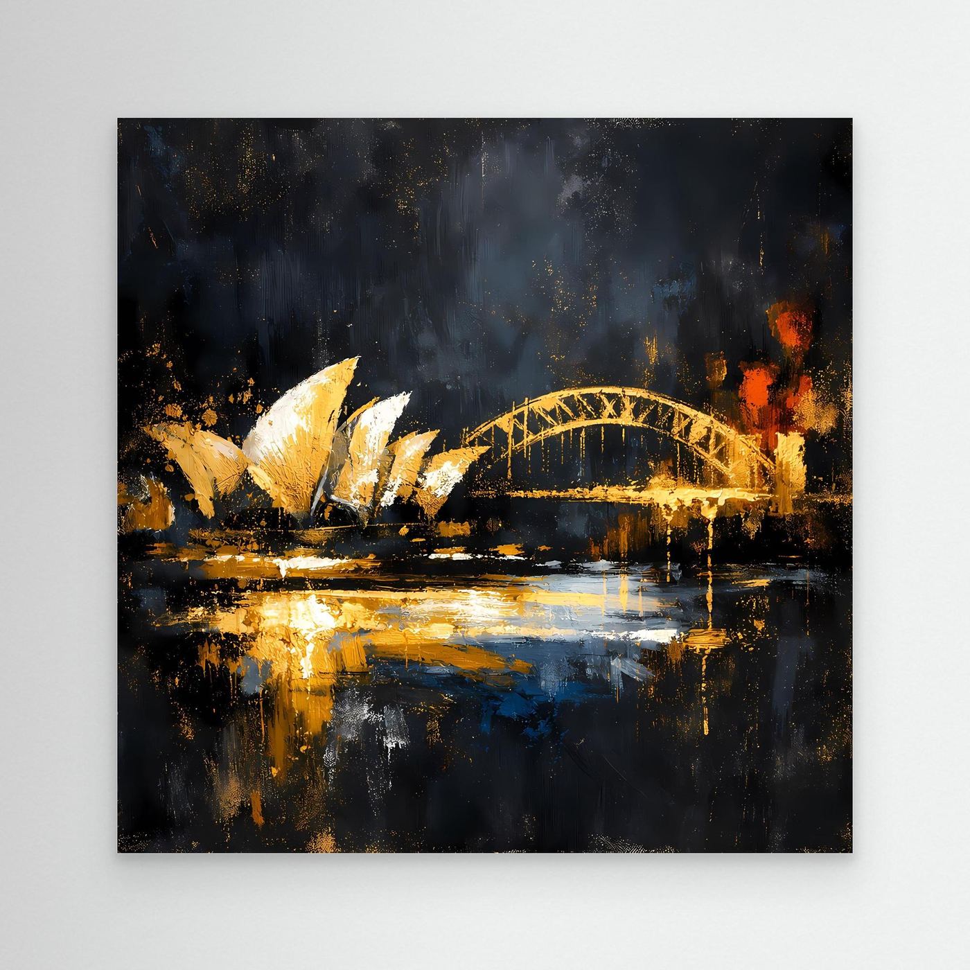 Leinwand Goldene Skyline von Sydney bei Nacht | Modernes Australien Wandbild