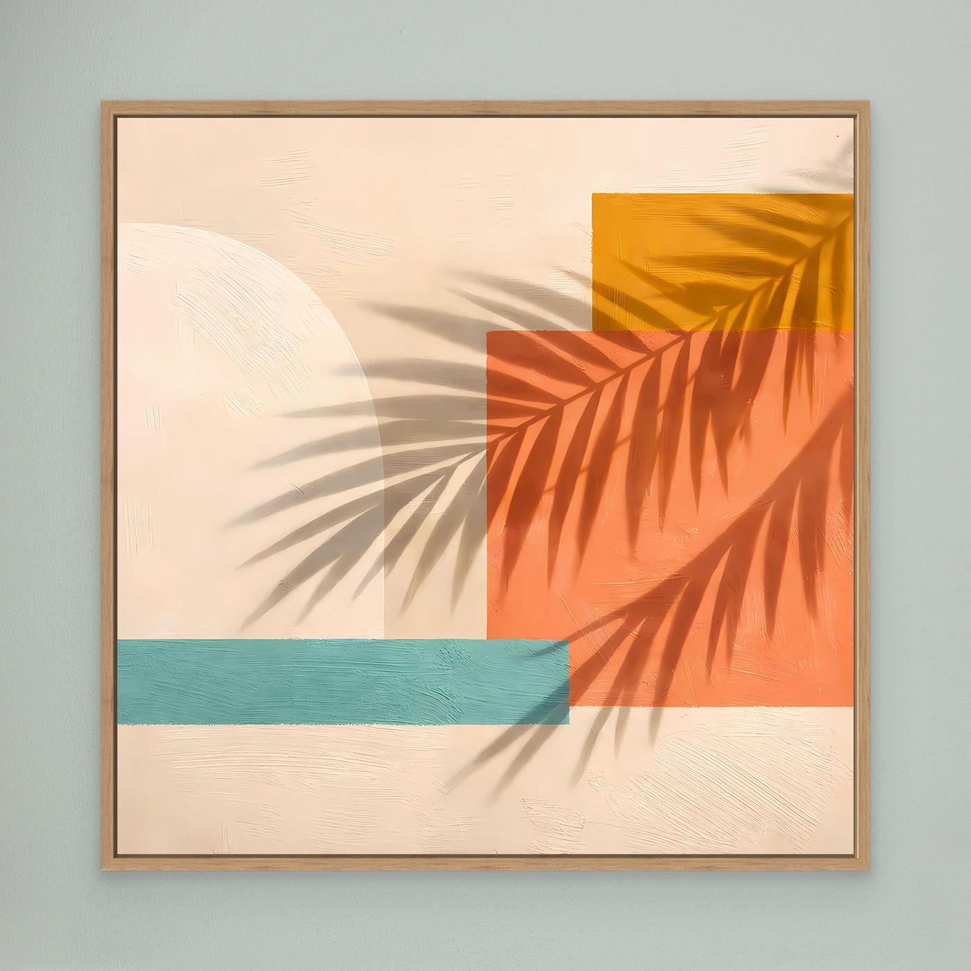 Leinwand Abstrakte Geometrie mit Palmenschatten | Modernes Boho Wandbild Terracotta