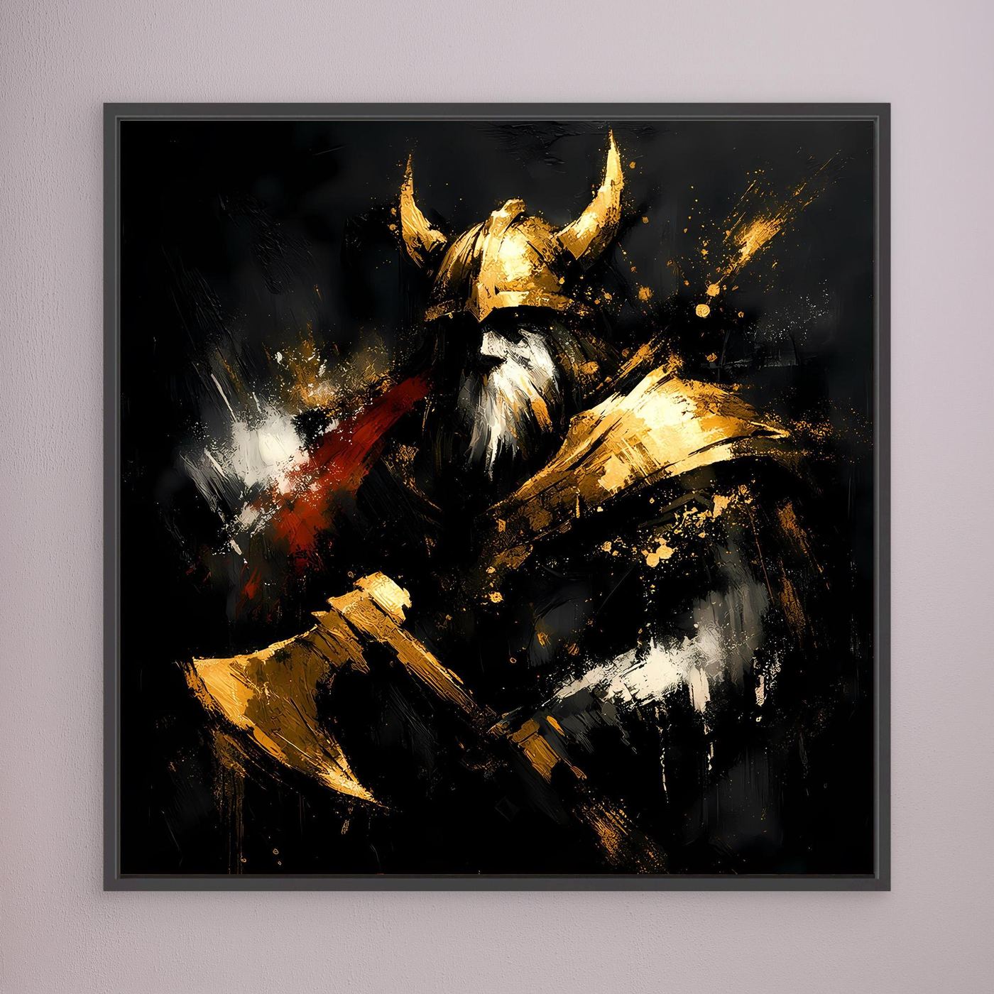 Leinwand Goldener Wikinger Krieger | Abstraktes Nordmann Wandbild Modern