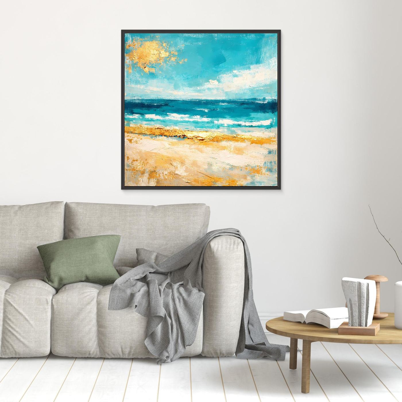 Leinwand Karibischer Traumstrand in Türkis | Abstraktes Meer Wandbild Gold