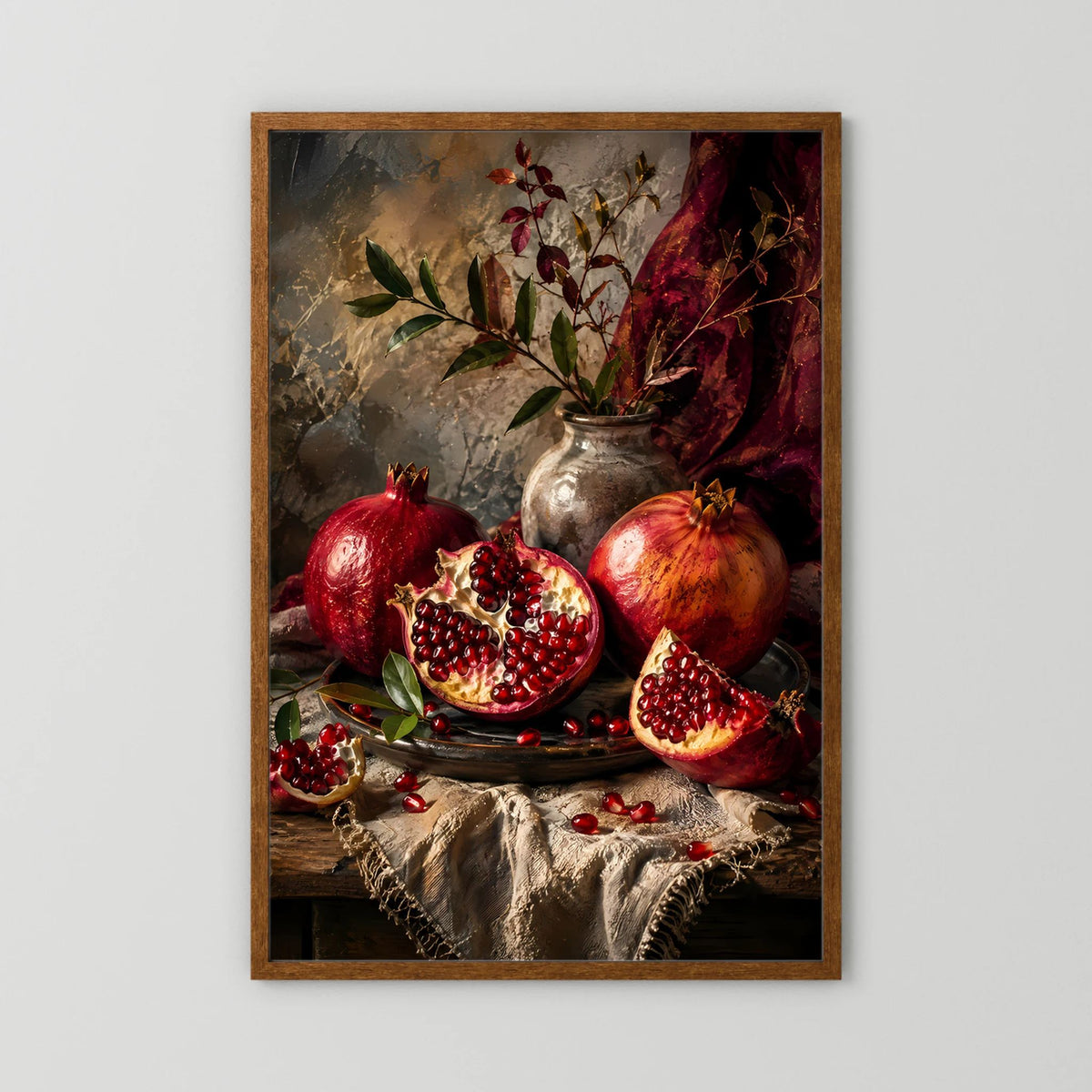 Granatäpfel Stillleben | Edle Früchte in Rubinrot und Gold | Poster Hochformat