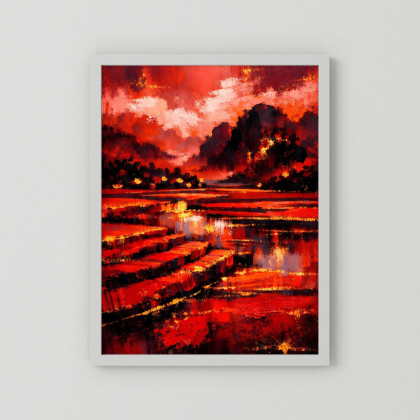 Kunstposter Hochformat, abstrakte Rot-Schwarz-Landschaft ohne Rahmen