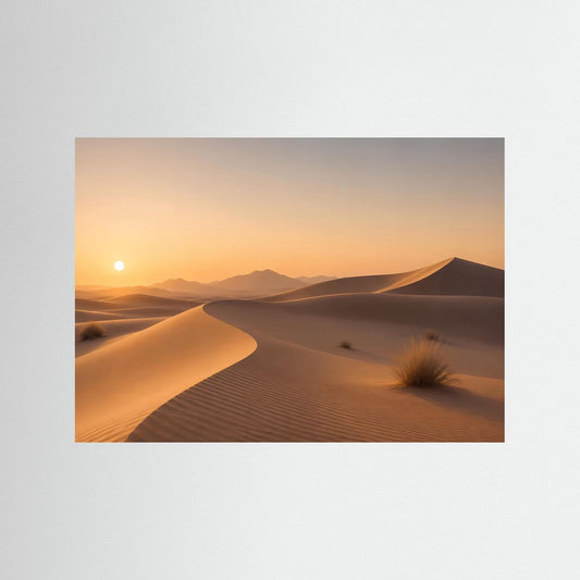 Wüstenlandschafts-Druck im Querformat mit Sanddünen bei Sonnenuntergang