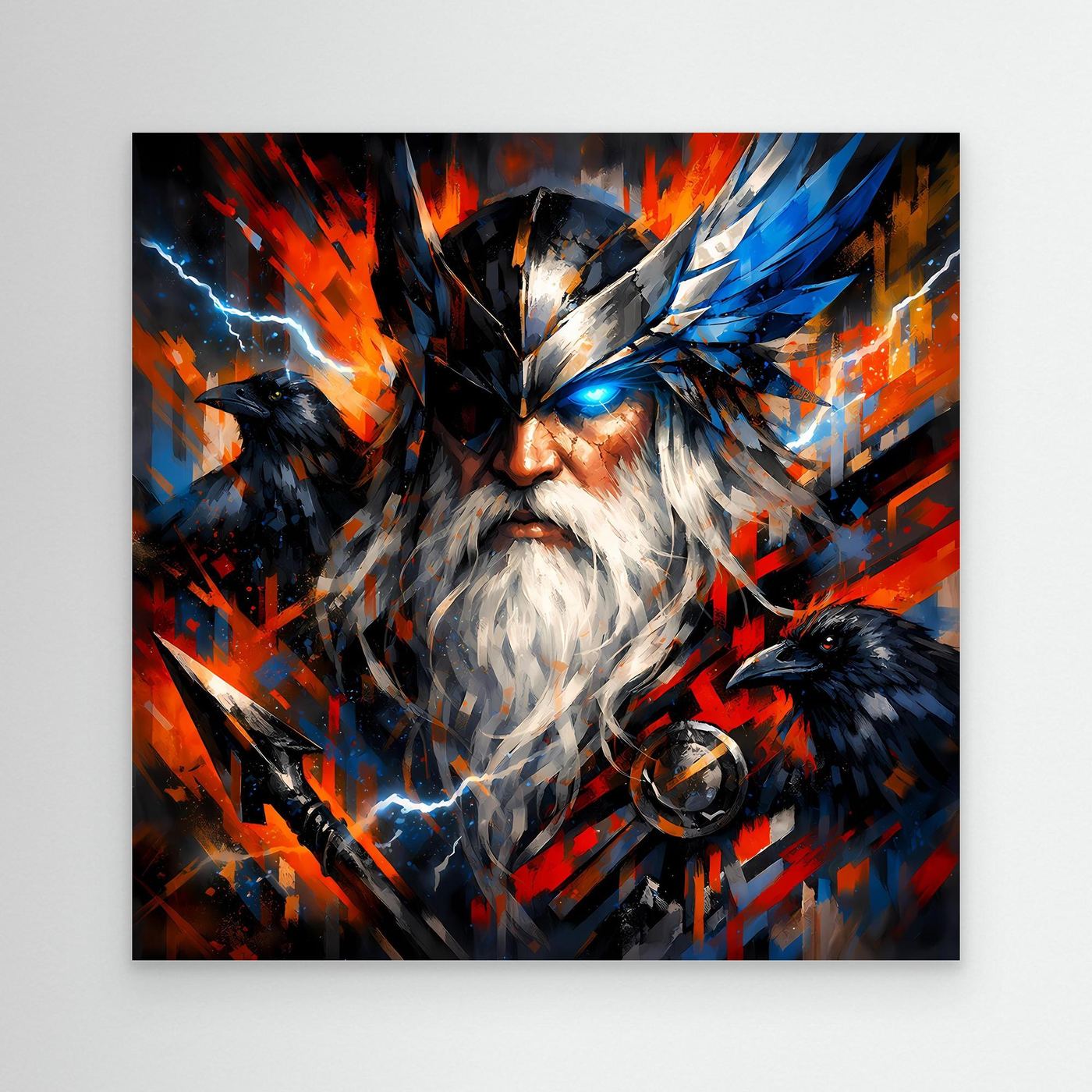 Leinwand Odin der Göttervater mit Raben | Modernes Nordisches Mythologie Wandbild