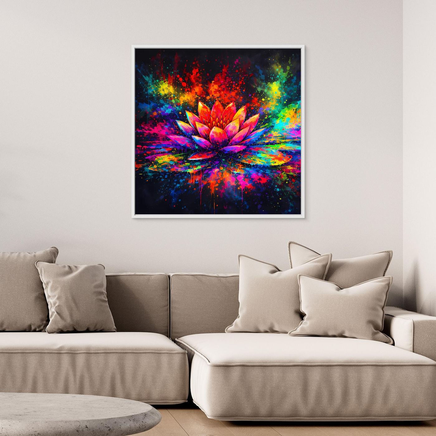 Leinwandbild Farbenfrohe Seerose | Abstraktes Lotus Wandbild auf Keilrahmen
