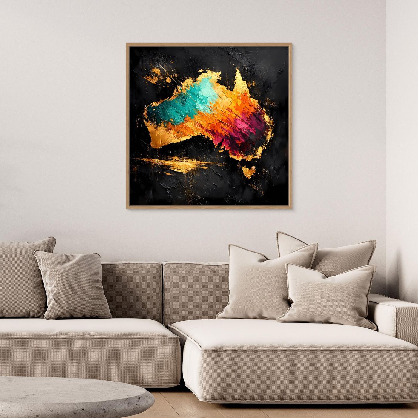 Leinwand Abstrakte Australien Karte in Gold und Türkis | Modernes Kontinent Wandbild