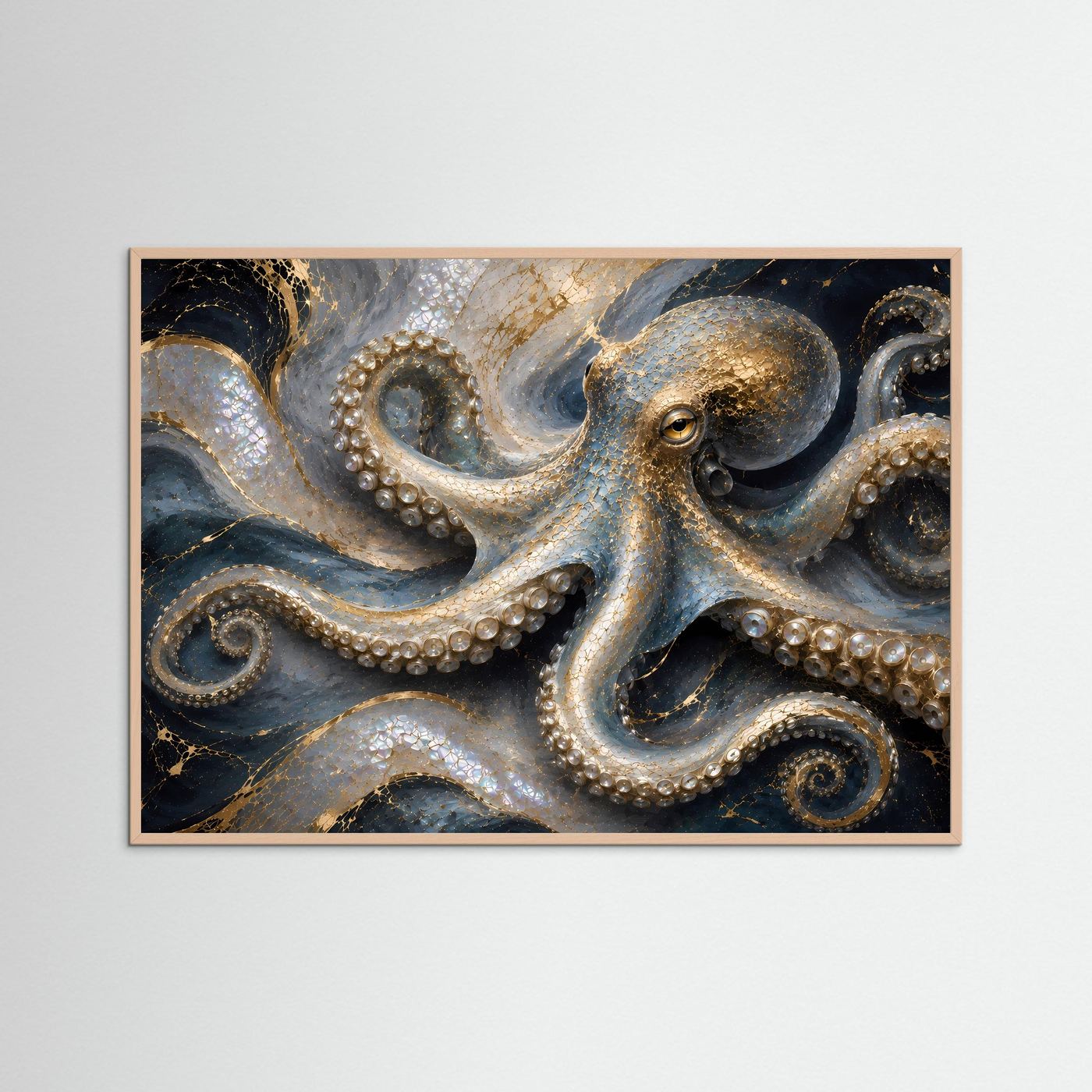 Goldener Oktopus mit Perlmutt | Luxuriöse Meereskunst in Schwarz & Gold
