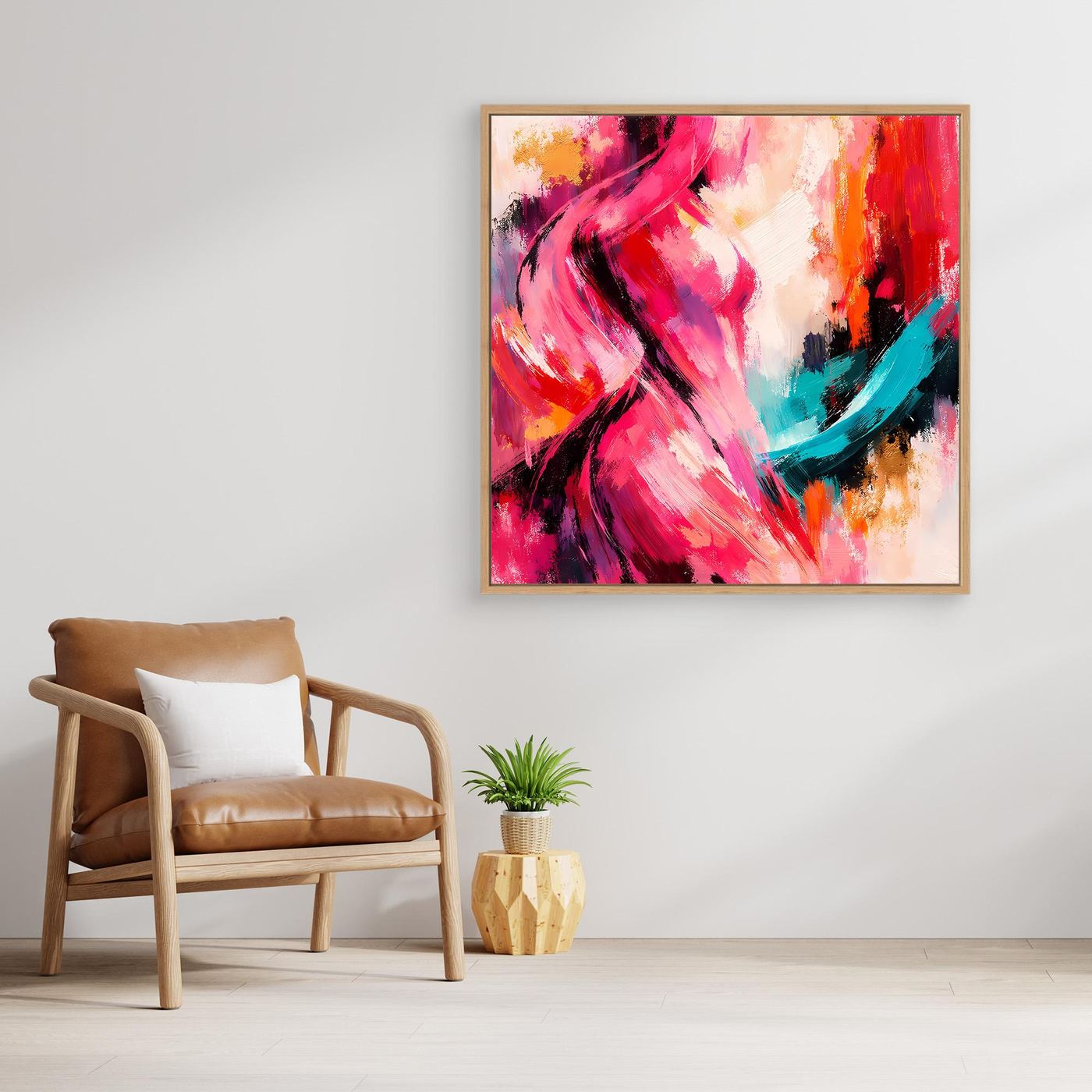 Leinwandbild Abstrakte Weibliche Silhouette | Elegantes Farbenfrohes Wandbild auf echtem Holzkeilrahmen