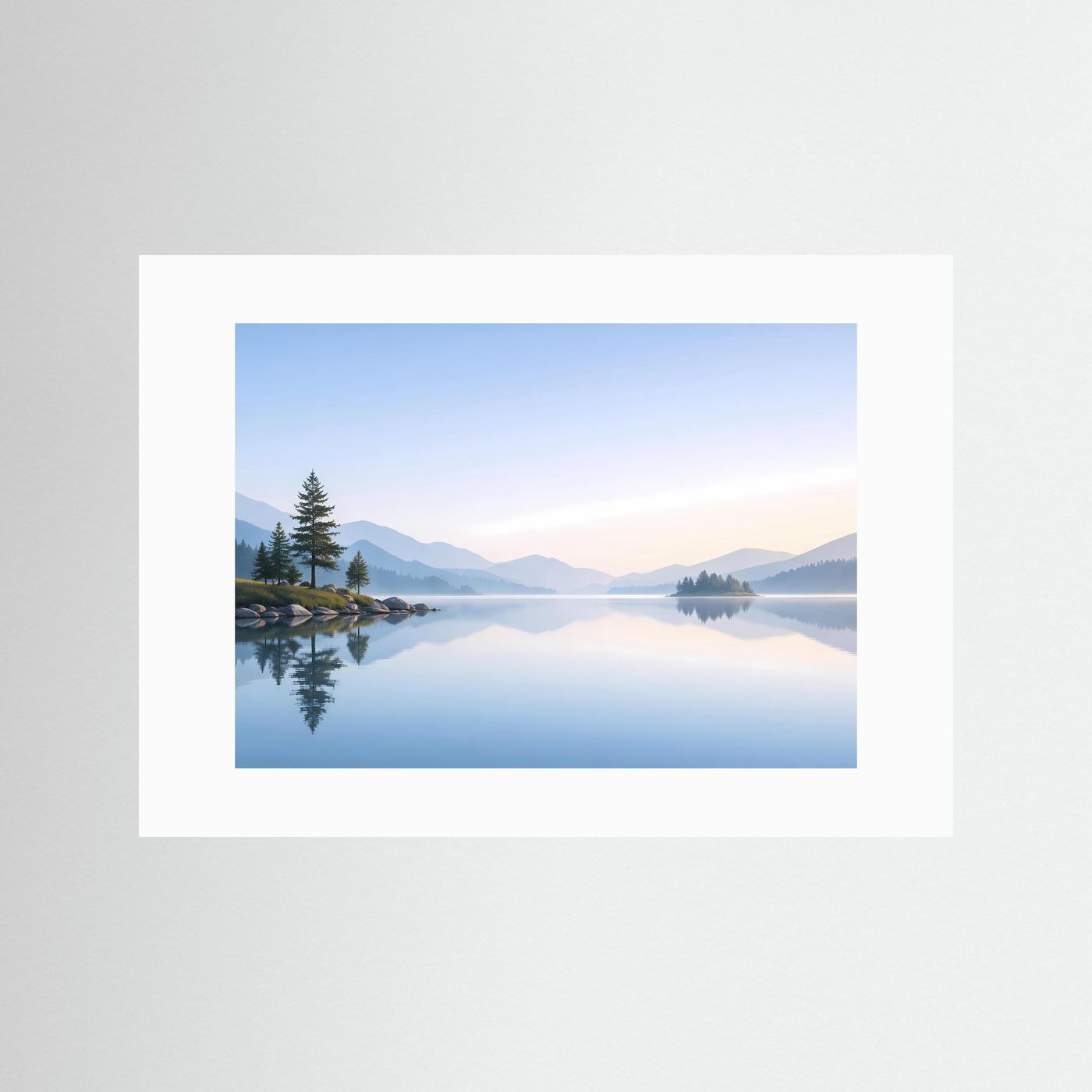 Minimalistischer Bergsee im Morgenlicht | Spiegelung Panorama Poster Querformat