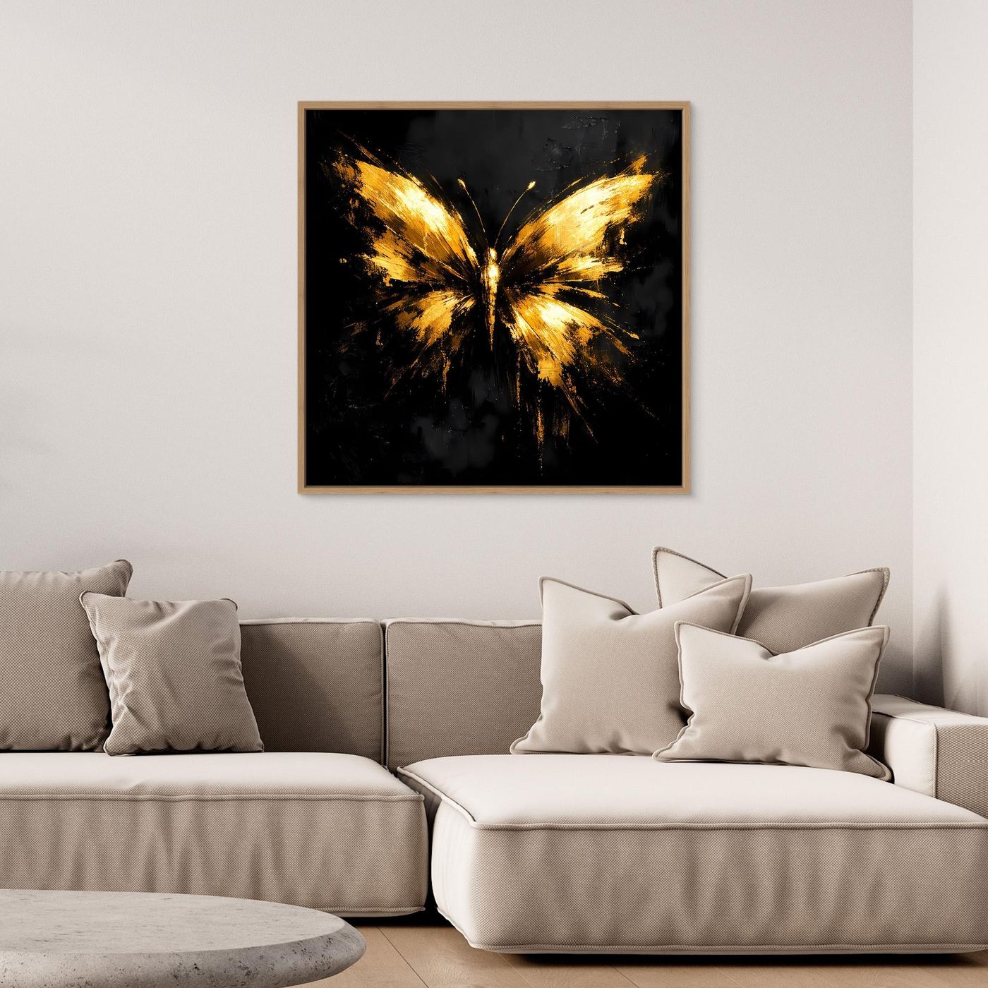 Leinwand Goldener Schmetterling auf Schwarz | Abstraktes Luxus Wandbild