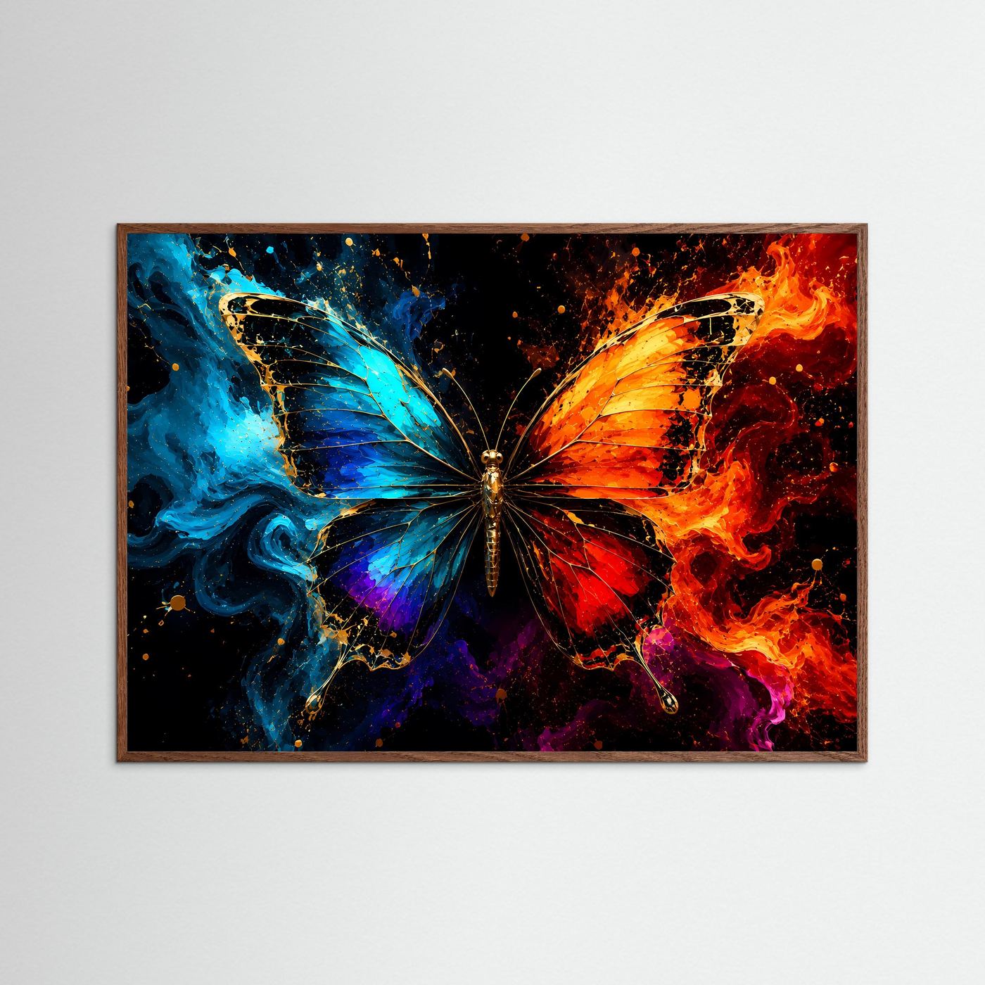 Schmetterling aus Feuer & Wasser | Abstrakte Kunst in Blau, Rot & Gold