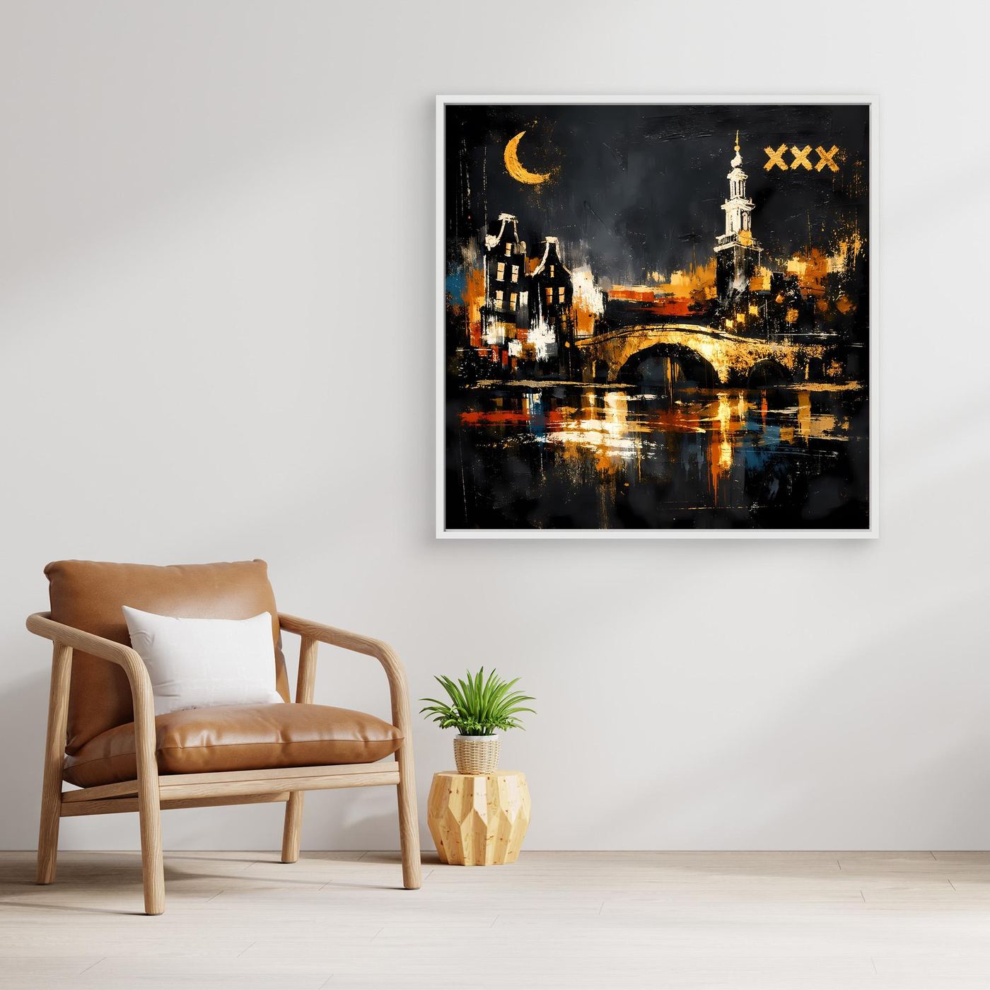 Leinwand Romantische Grachten von Amsterdam bei Nacht | Modernes Holland Wandbild