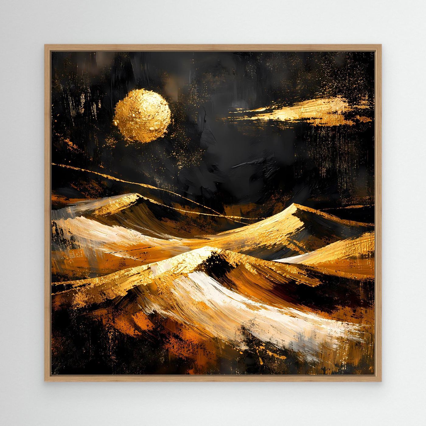 Leinwand Goldene Wüstenlandschaft bei Nacht | Abstraktes Dünen Wandbild Modern