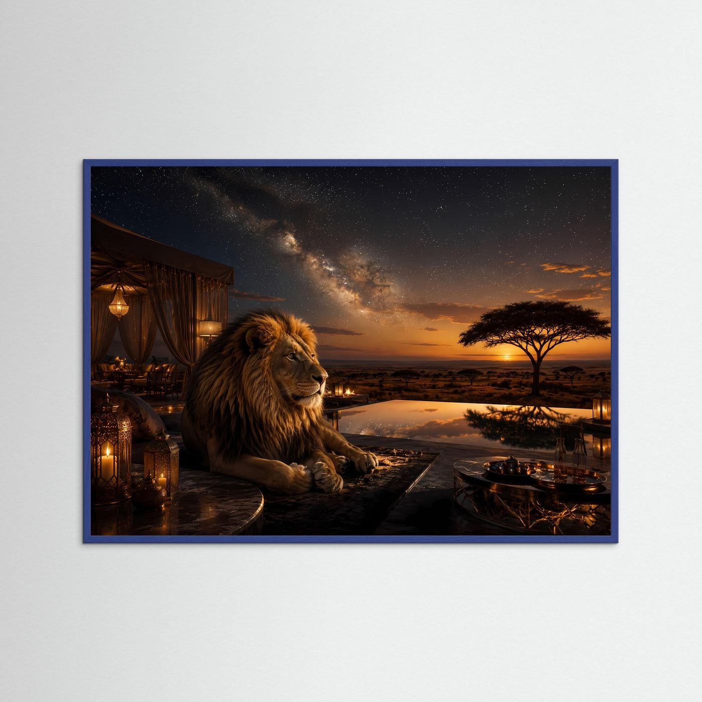 Majestätischer Löwe unter Sternenhimmel | Luxus Safari & Afrika Poster Querformat