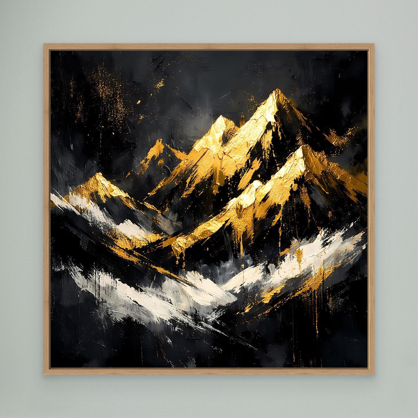 Leinwand Goldene Berggipfel im Abendlicht | Modernes Abstraktes Berg Wandbild