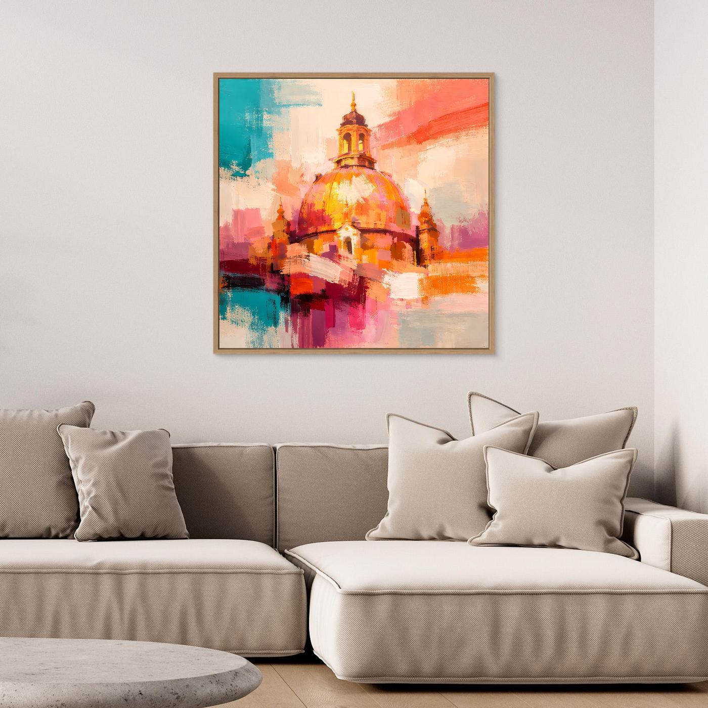 Leinwand Dresden Frauenkirche Wandbild | Abstraktes Architektur Bild Bunt