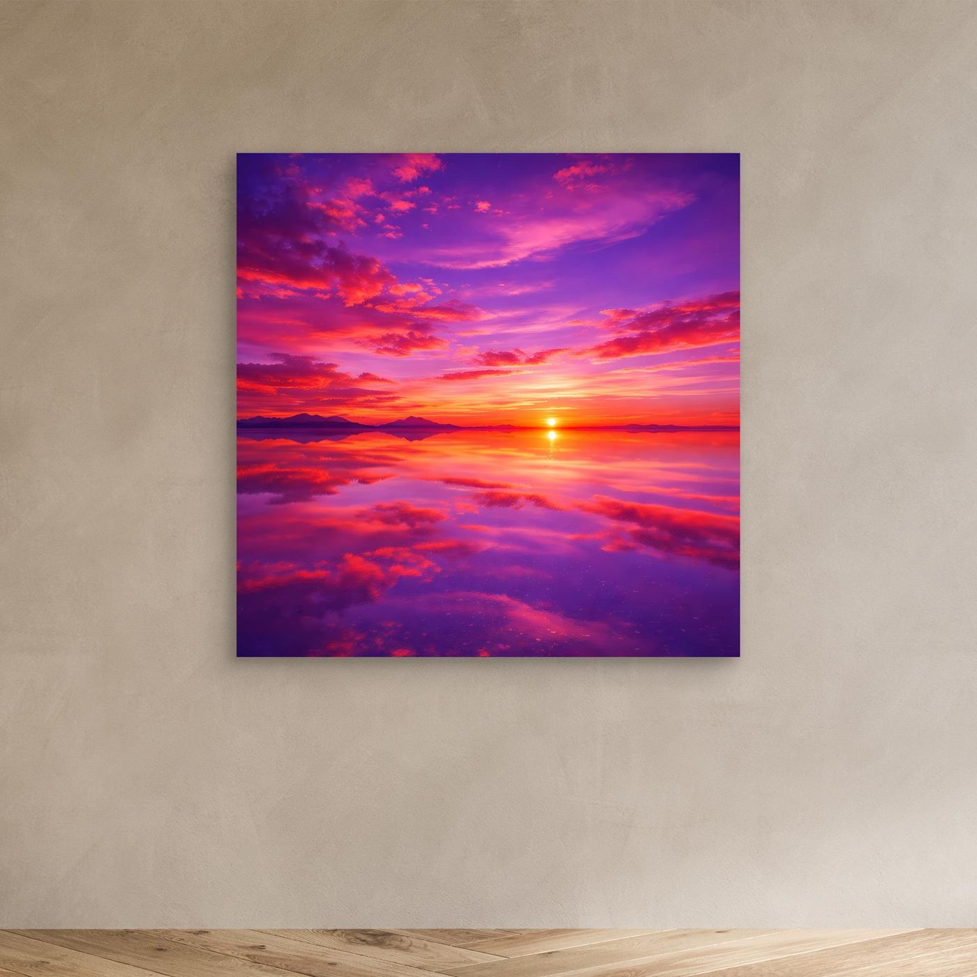 Leinwandbild mit Sonnenuntergangsmotiv, bunte Wolken und leuchtende Farben, ohne Rahmen