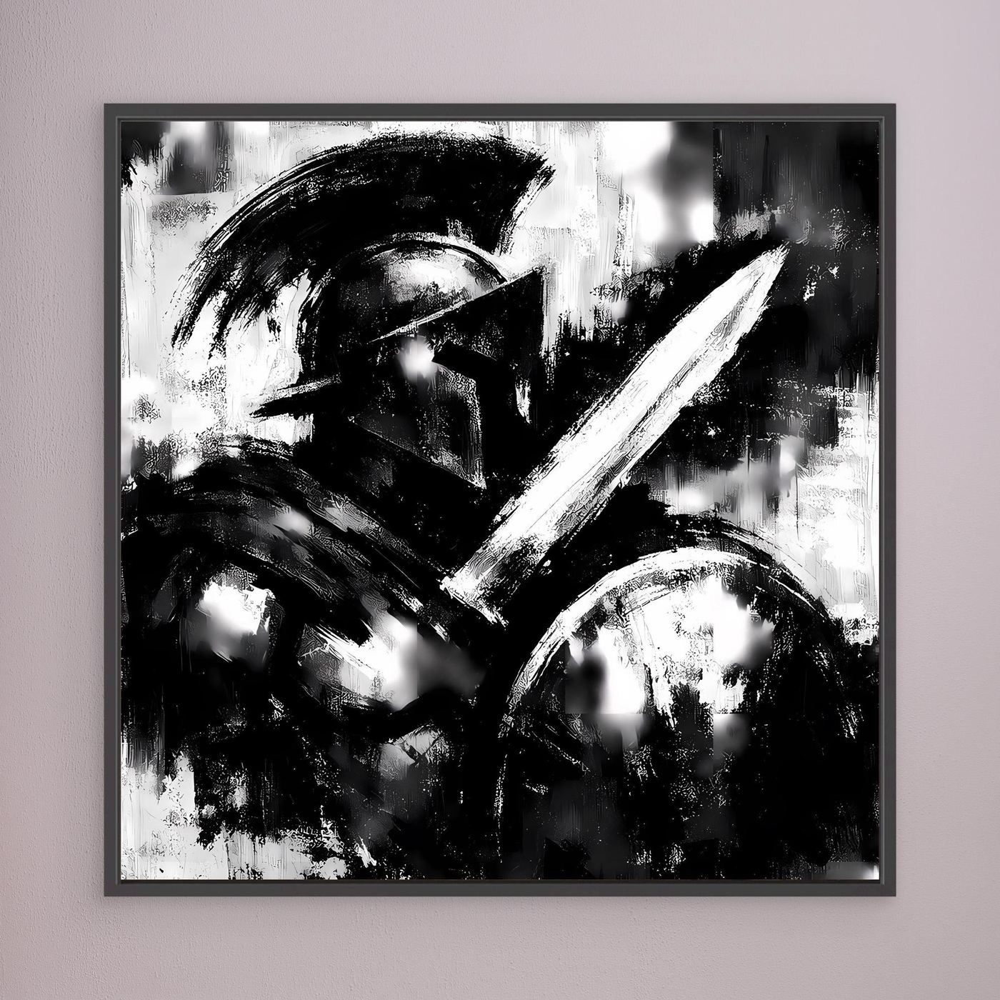 Abstraktes Wandbild Schwarzweiß mit kreisförmigen Formen, schwarzer Rahmen