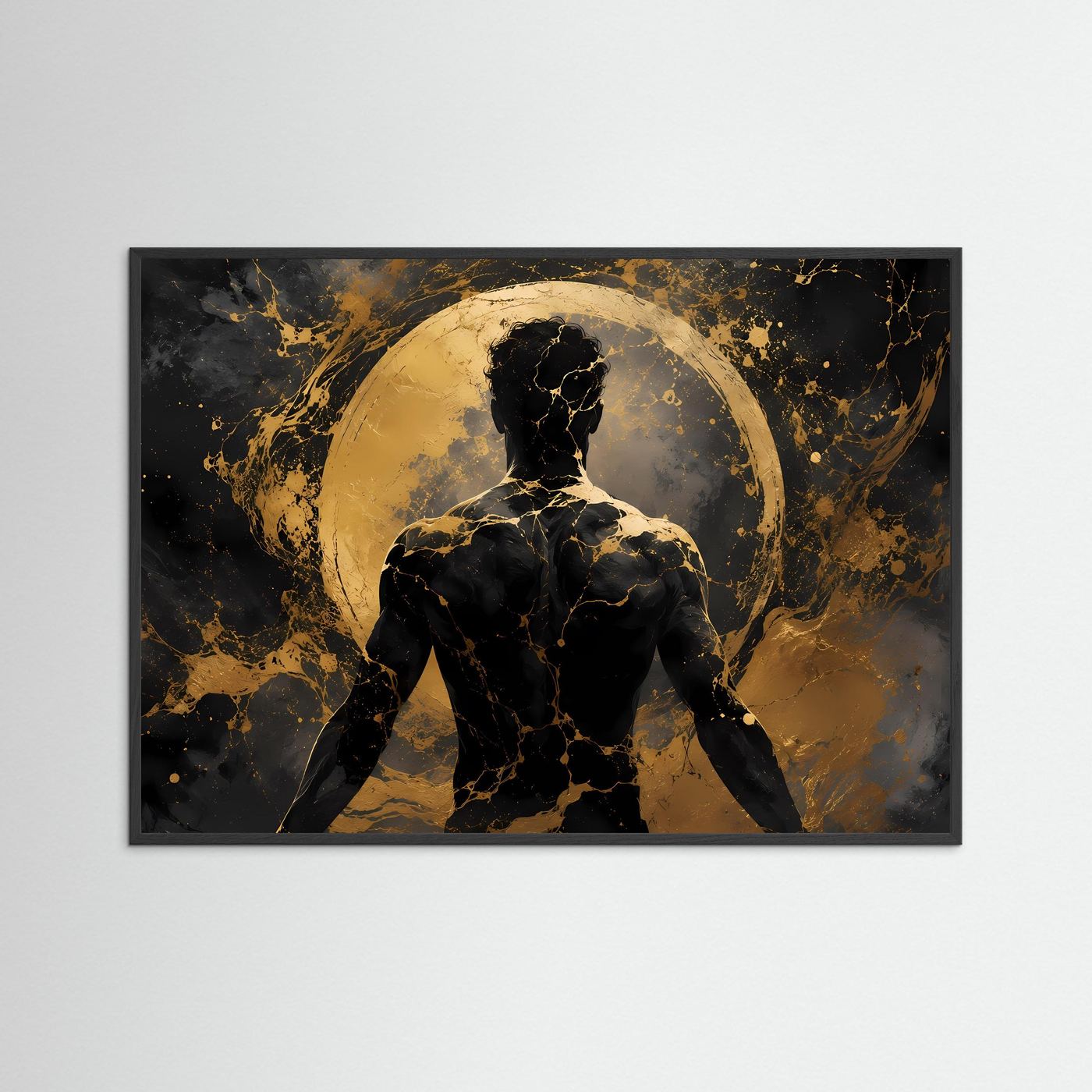 Abstrakter Männerakt Poster | Gold Schwarz Wandkunst | Moderner männlicher Rücken | Elegante Luxus Wall Art | Minimalistisches Leinwandbild