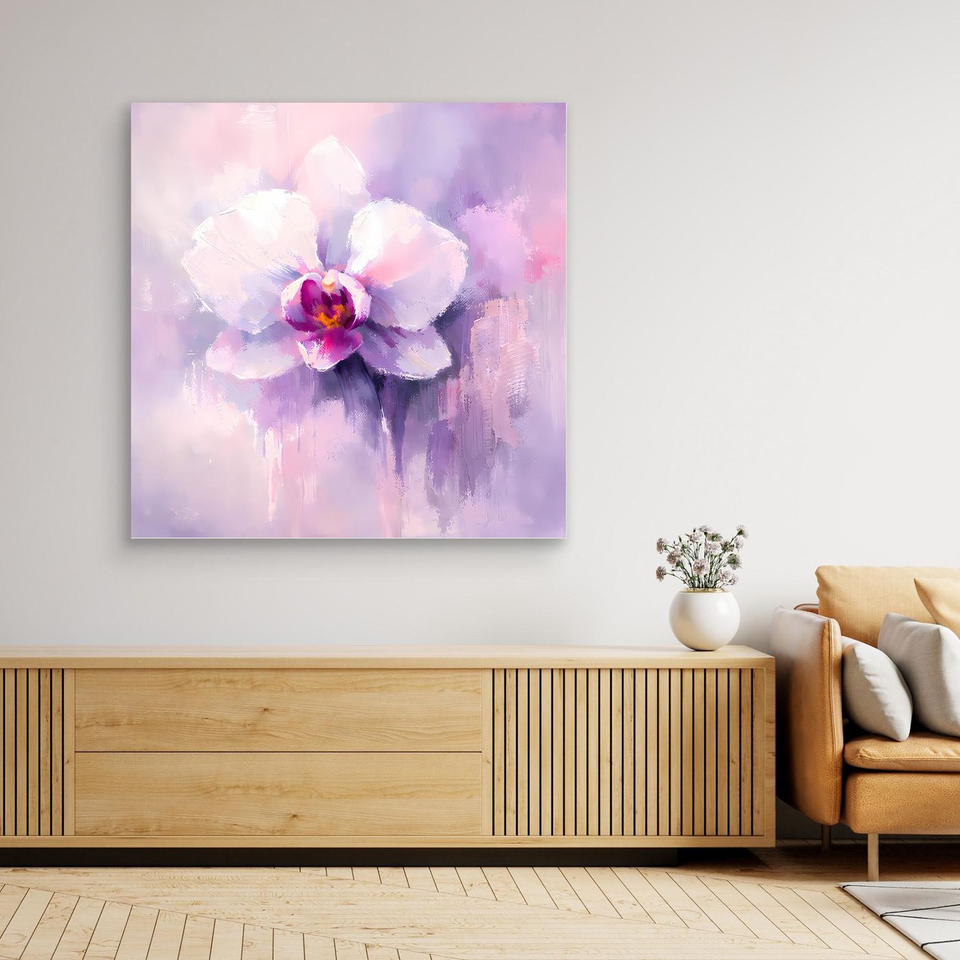 Leinwand Abstraktes Orchideen Blütenbild | Modernes Wandbild Weiß Violett Pink