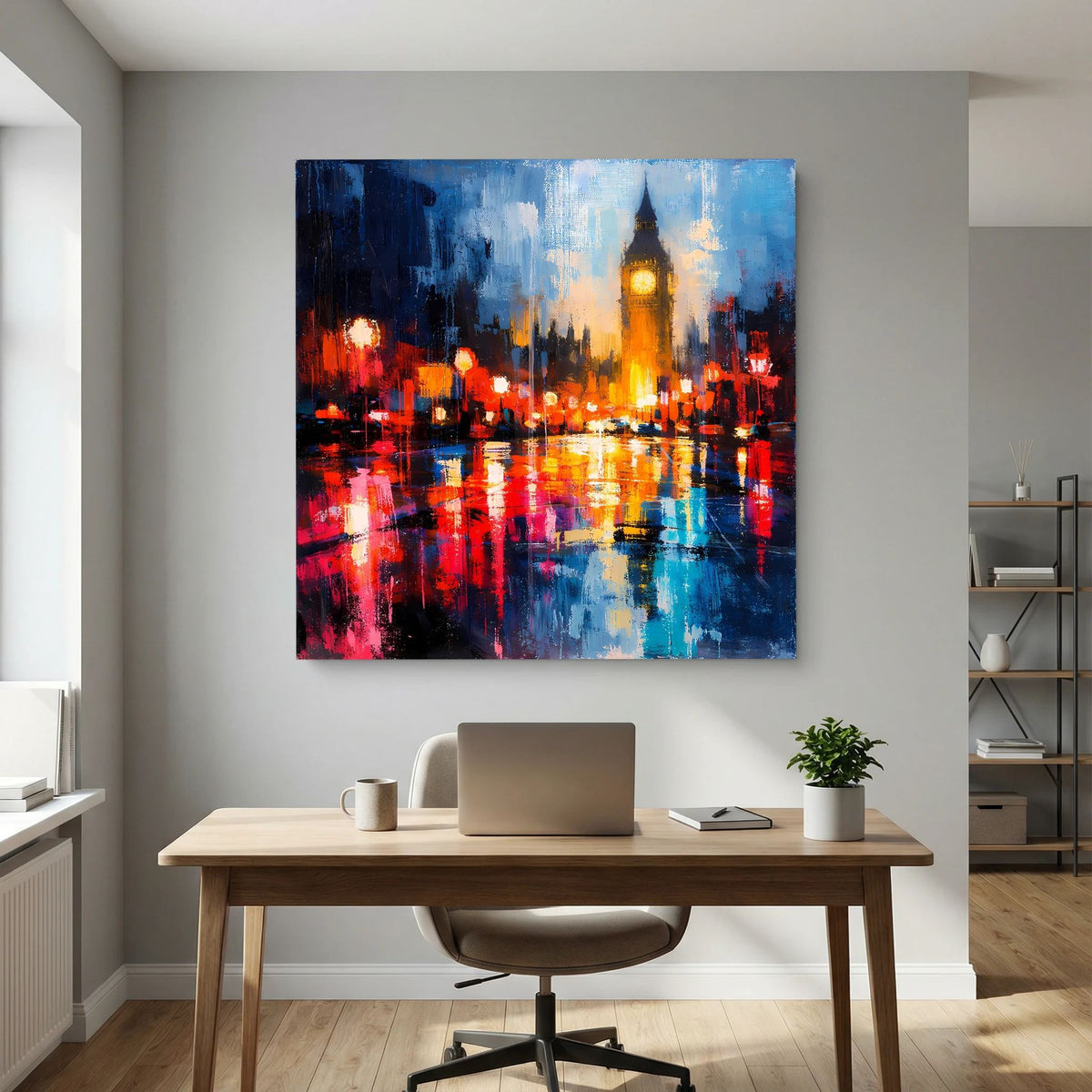 Leinwand Abstraktes Big Ben London Gemälde | Modernes Urbanes Wandbild bei Nacht