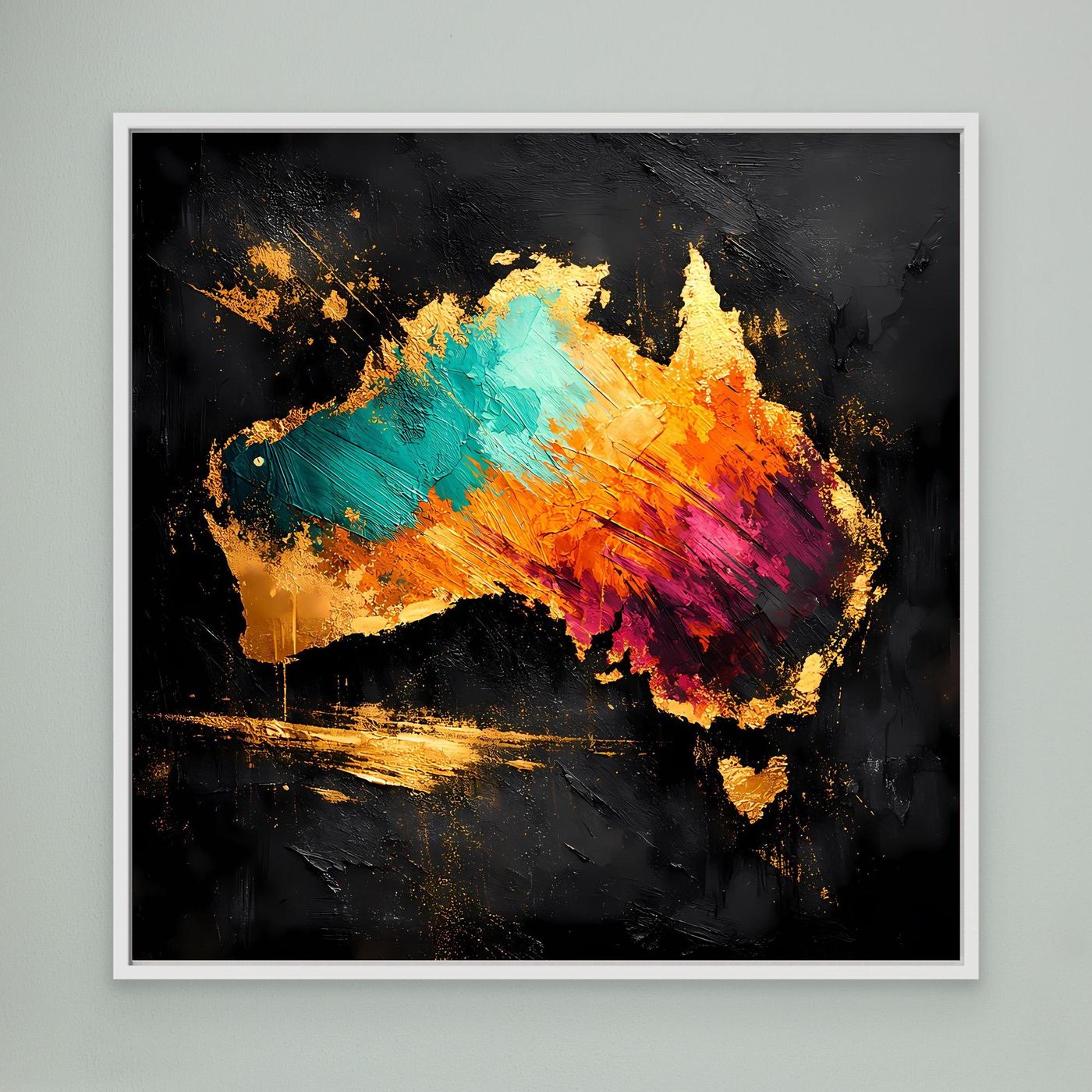 Leinwand Abstrakte Australien Karte in Gold und Türkis | Modernes Kontinent Wandbild