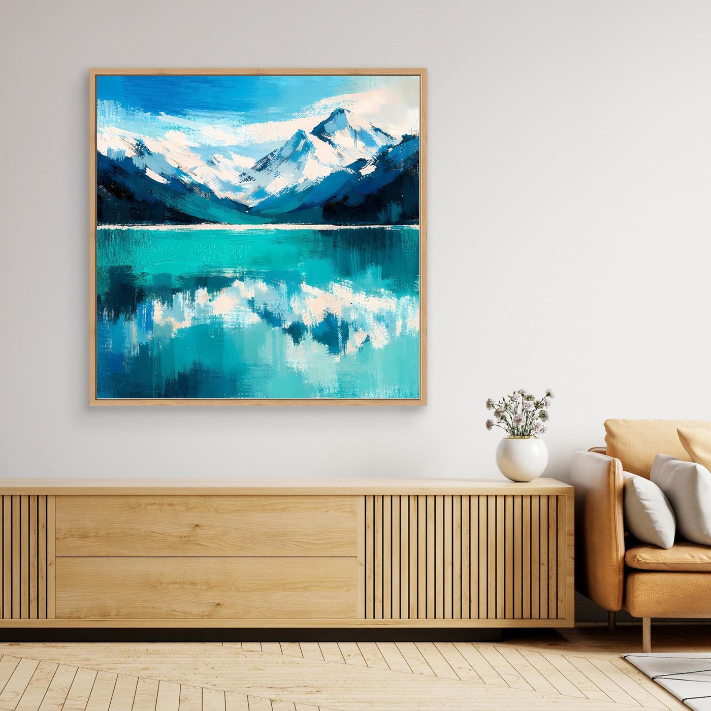 Leinwand Abstraktes Bergsee Gemälde | Modernes Alpines Wandbild Türkis Blau