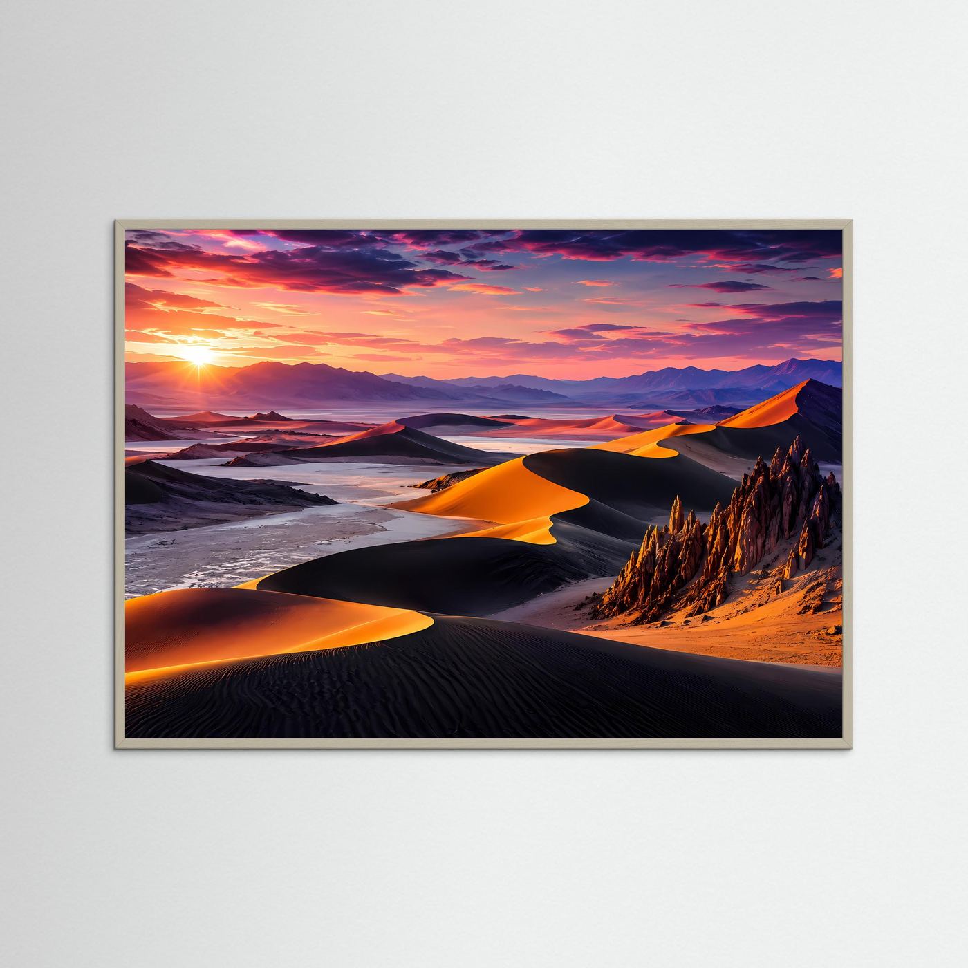 Wüstenlandschaft Poster | Goldene Sanddünen bei Sonnenuntergang | Moderne Natur Wandkunst | Panorama Wüste | Fine Art Landschaft | Premium Wandbild