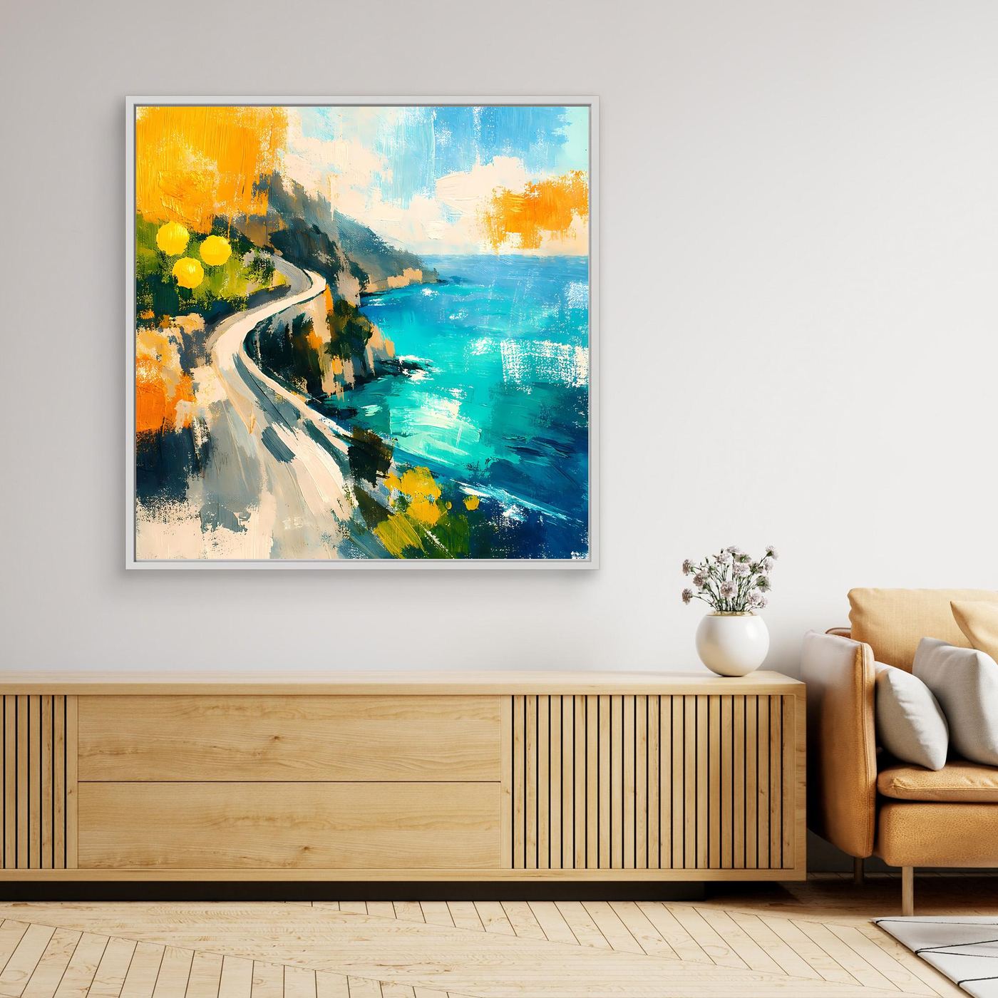 Leinwand Malerische Küstenstraße am Meer | Abstraktes Amalfi Wandbild
