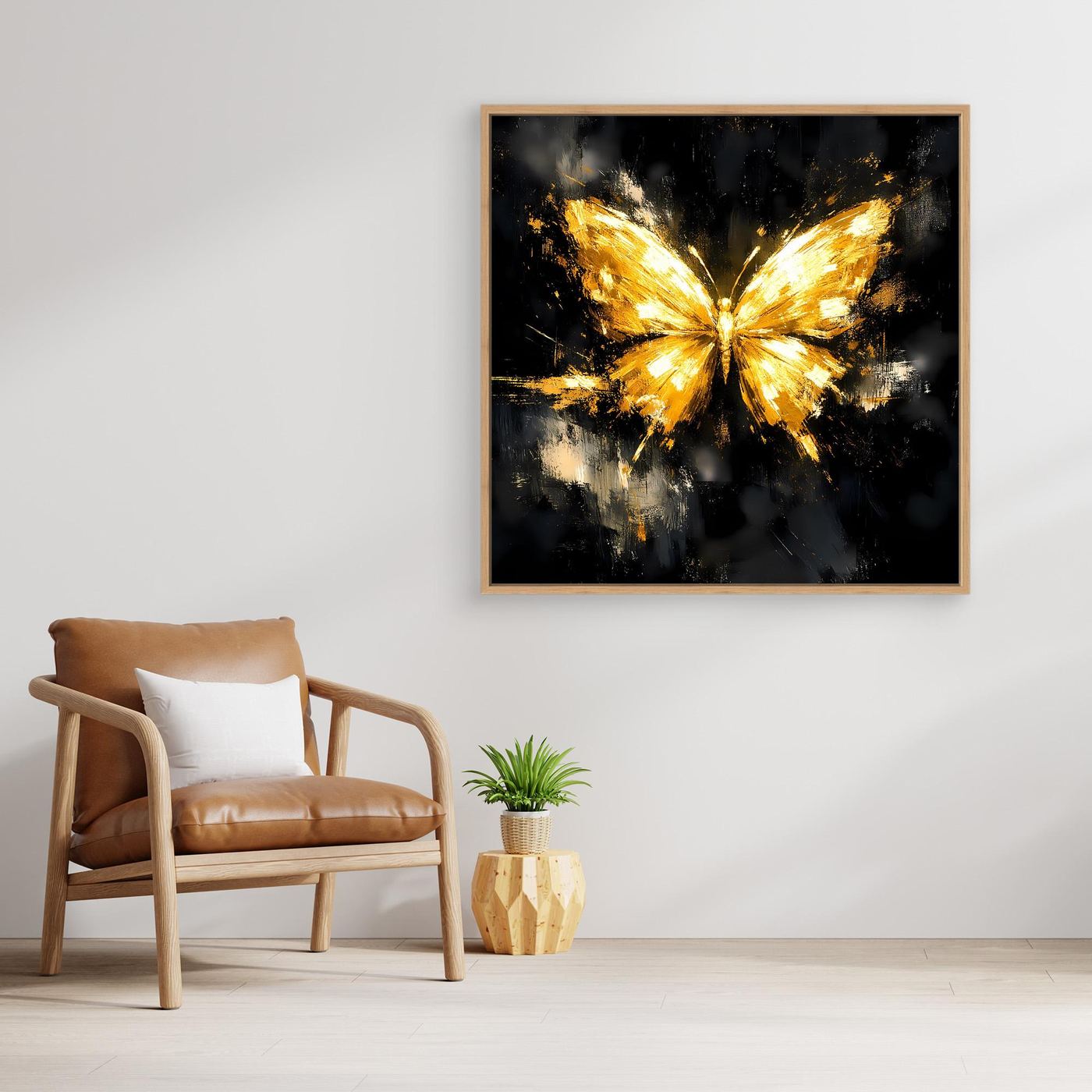 Leinwand Eleganter Goldener Schmetterling | Abstraktes Luxus Wandbild