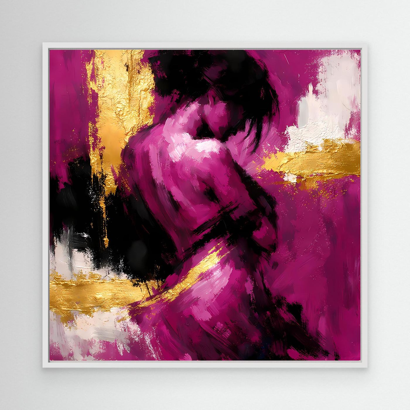 Leinwand Elegante Silhouette in Magenta | Abstraktes Frauengestalt Wandbild Gold