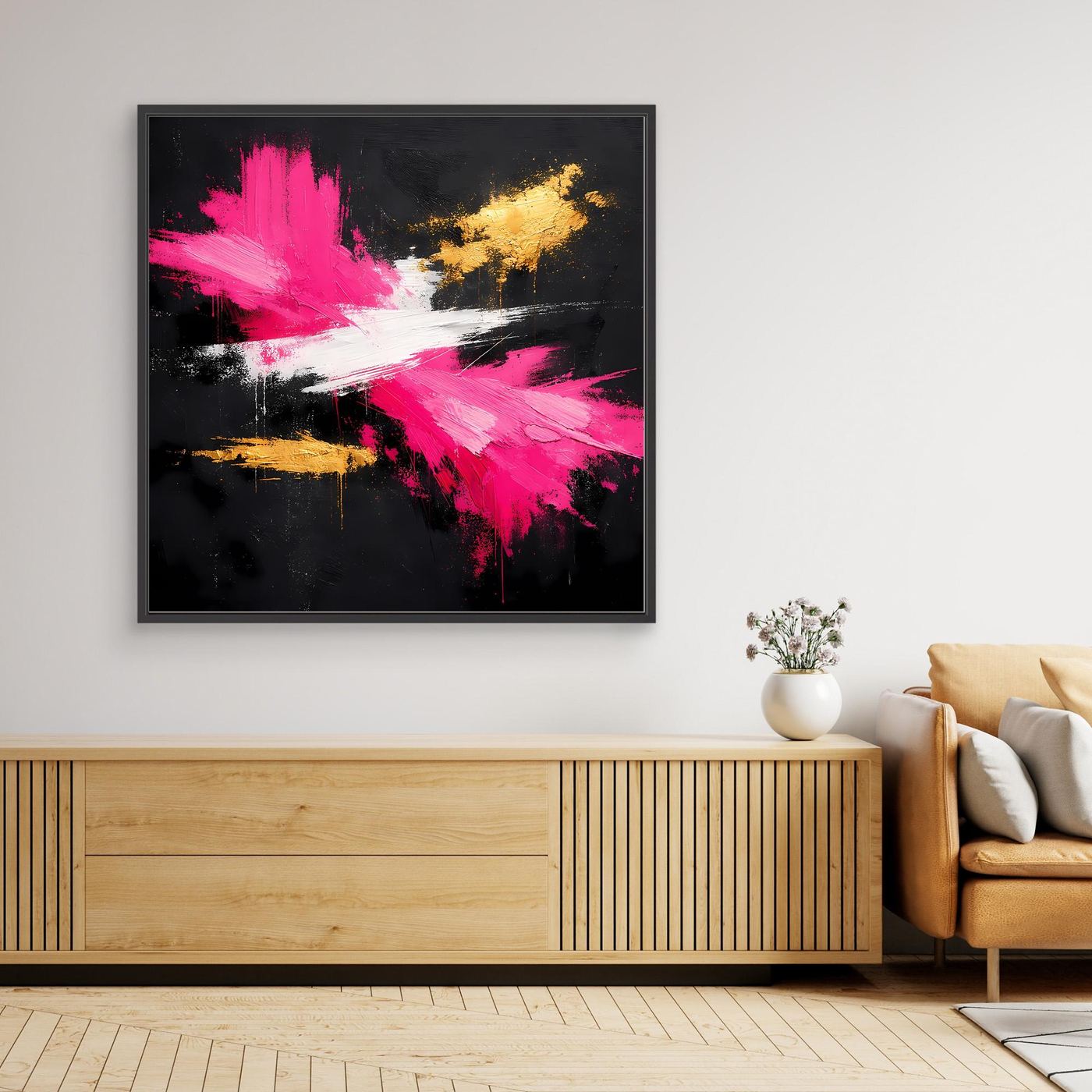 Leinwand Abstraktes Farbfeuerwerk in Pink & Gold | Modernes Acryl-Stil Wandbild