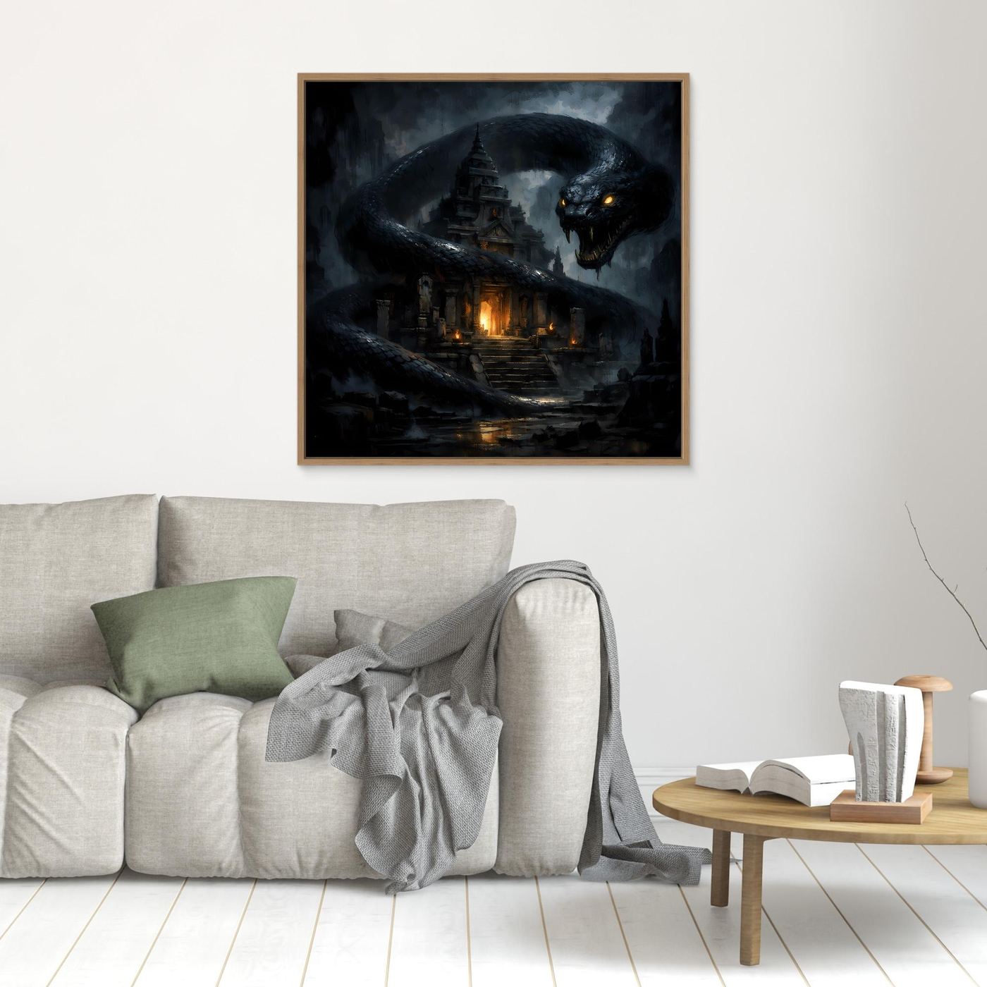 Leinwand Wächter des Tempels | Mystische Riesenschlange Fantasy Wandbild