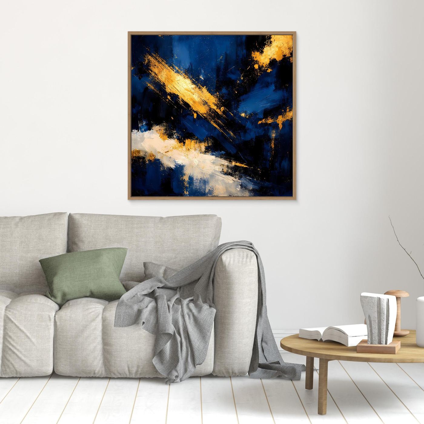 Leinwand Abstraktes Universum in Dunkelblau und Gold | Modernes Expressionistisches Wandbild