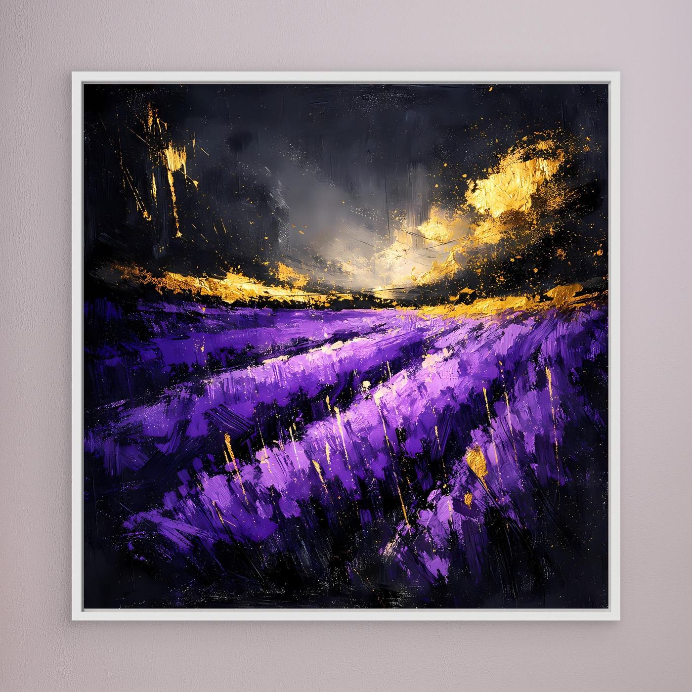 Leinwand Abstraktes Lavendelfeld im Abendlicht | Modernes Natur Wandbild