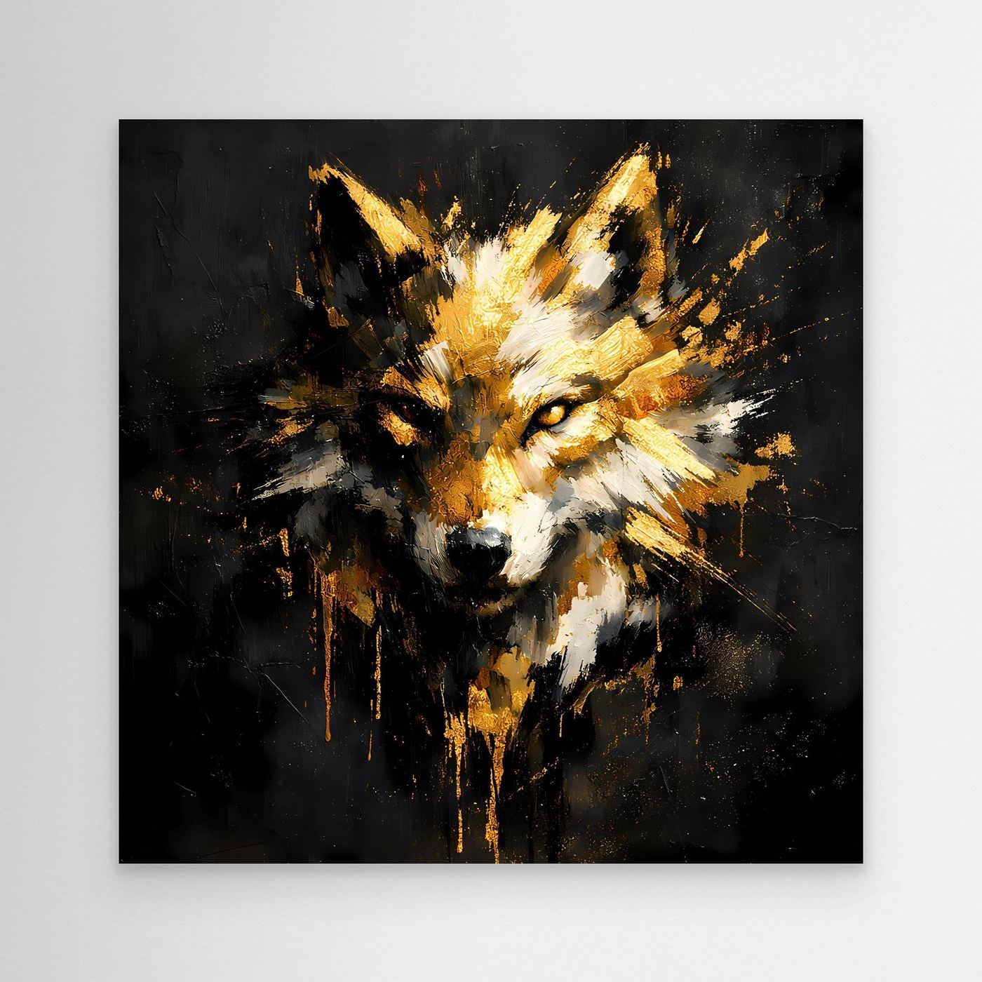 Leinwand Goldener Wolfskopf | Abstraktes Wildtier Wandbild Modern