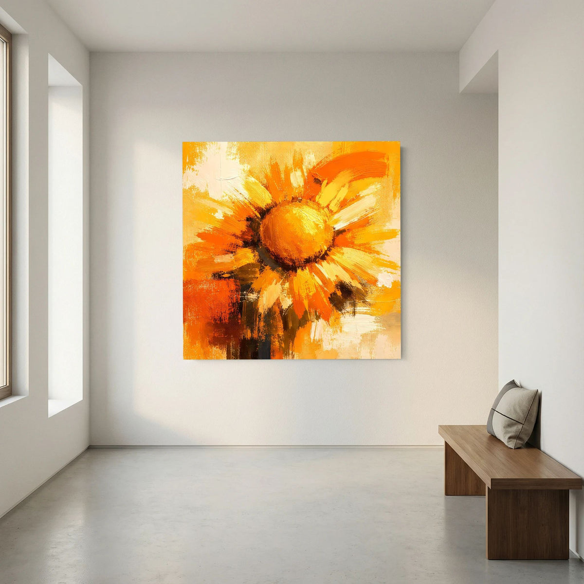 Leinwand Abstraktes Sonnenblumen Gemälde | Modernes Florales Wandbild Gelb Orange