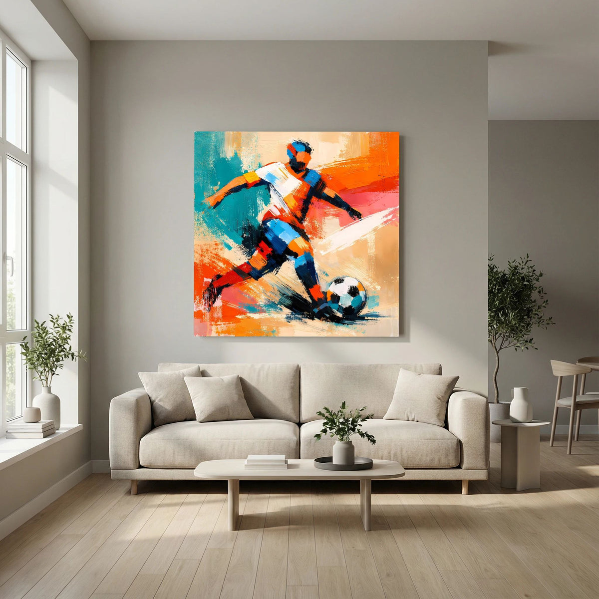 Leinwand Dynamischer Fußballspieler in Aktion | Abstraktes Sport & Fußball Wandbild