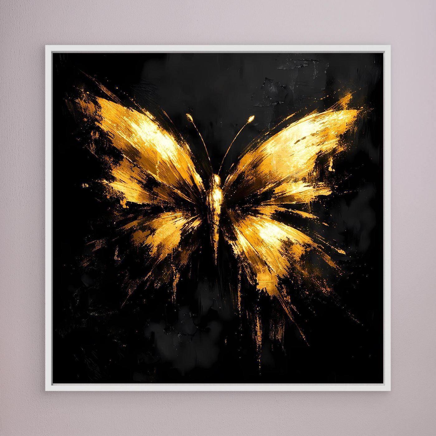 Leinwand Goldener Schmetterling auf Schwarz | Abstraktes Luxus Wandbild